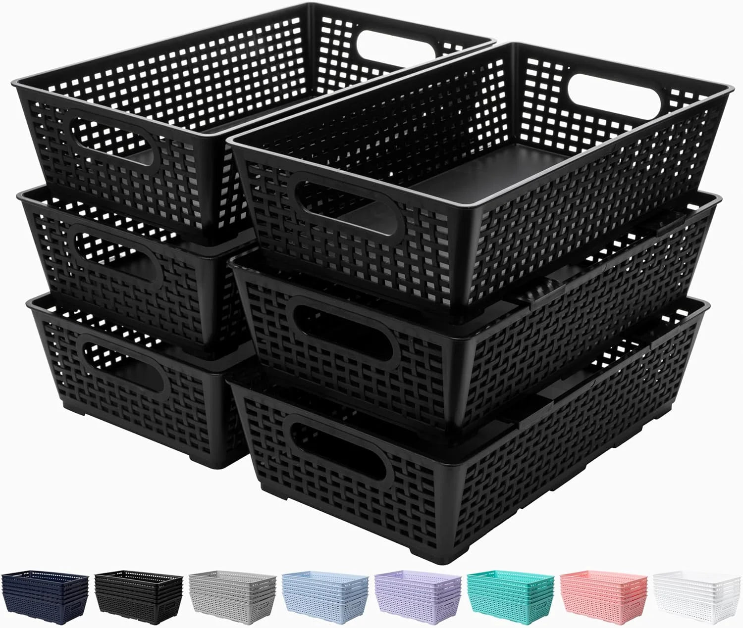 New Arrivals Woven Plastic Basket, Storage Bins for Cabinet, Closet, Shelf - Image 5