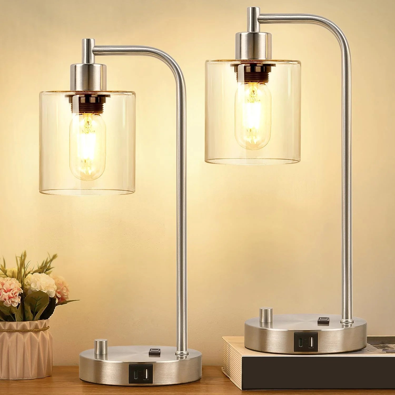 Lynnoland Set of 2 Industrial Table Lamps with 2 USB, Dimmable, Bulb Included bifanuoyard - Image 4
