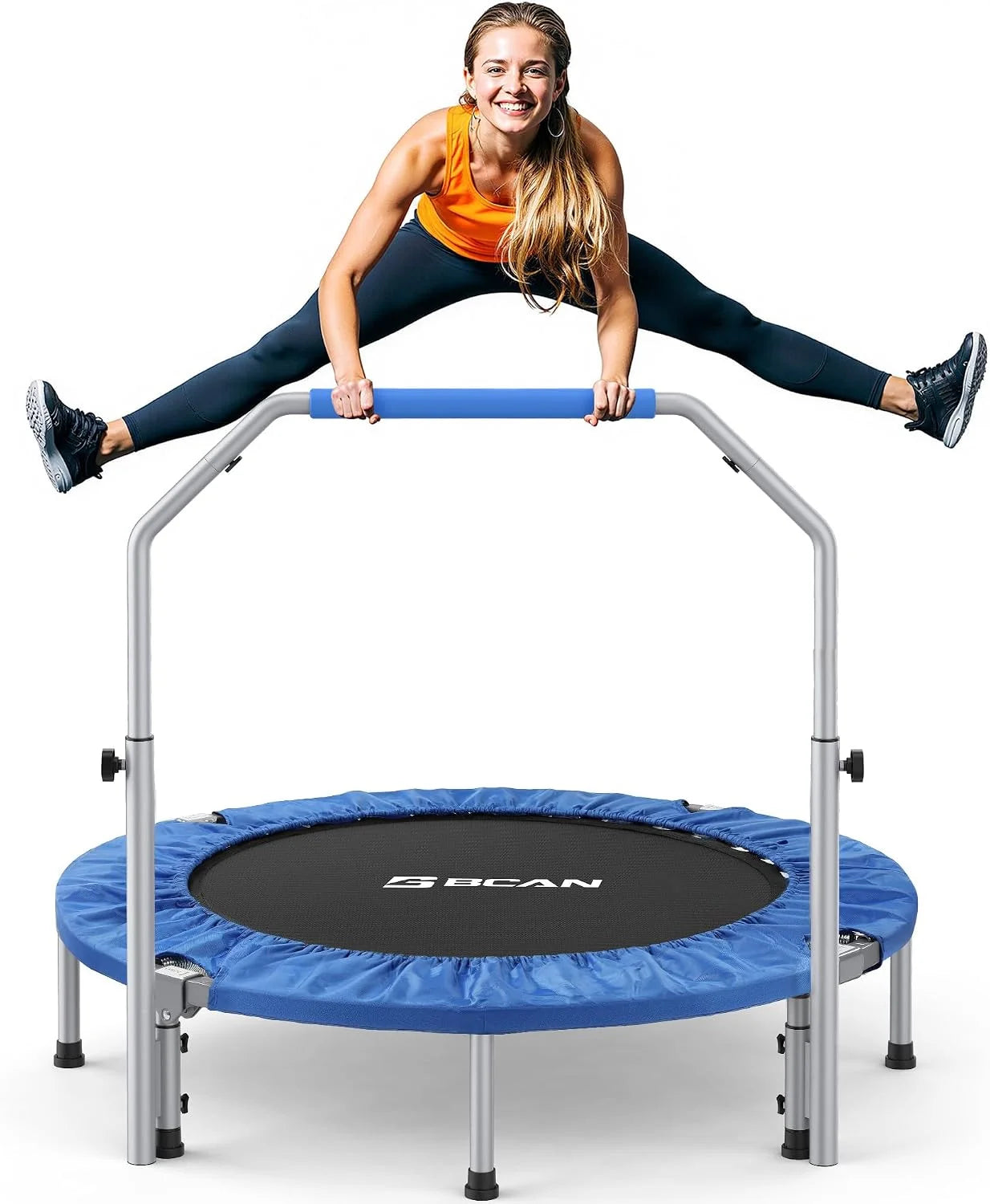 BCAN SP2 40/48 Foldable Mini Rebounder Trampoline for Adults, FED Fitness, 330/440 lbs Capacity, Adjustable Foam Handle bifanuoyard