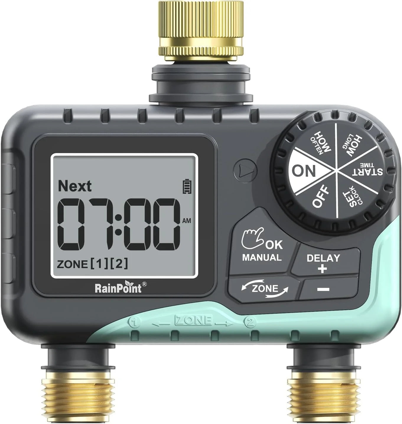 New Arrivals 2 Zone Sprinkler Timer with Brass Inlet and Outlet, Water Timer for Garden Hose with Rain Delay/Manual