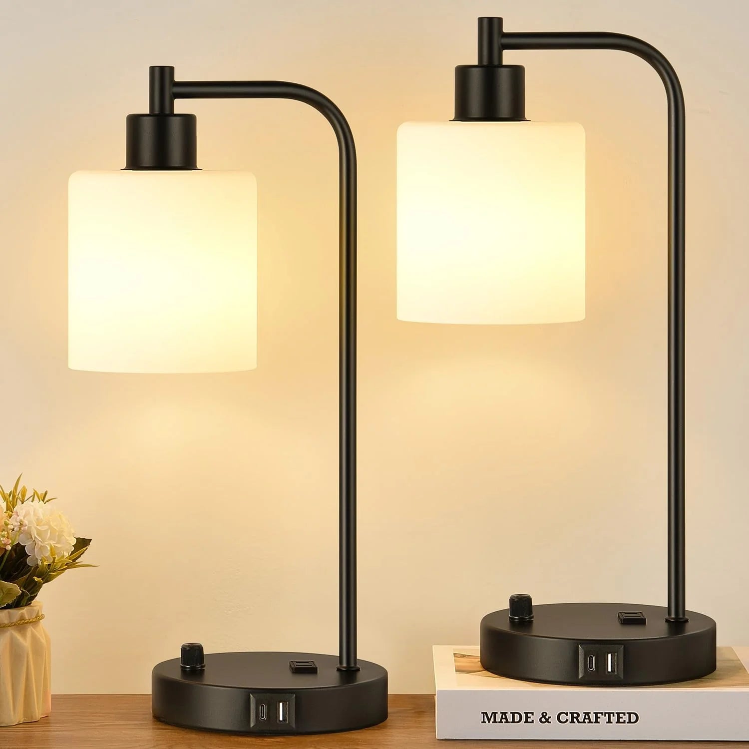 Lynnoland Set of 2 Industrial Table Lamps with 2 USB, Dimmable, Bulb Included bifanuoyard - Image 8
