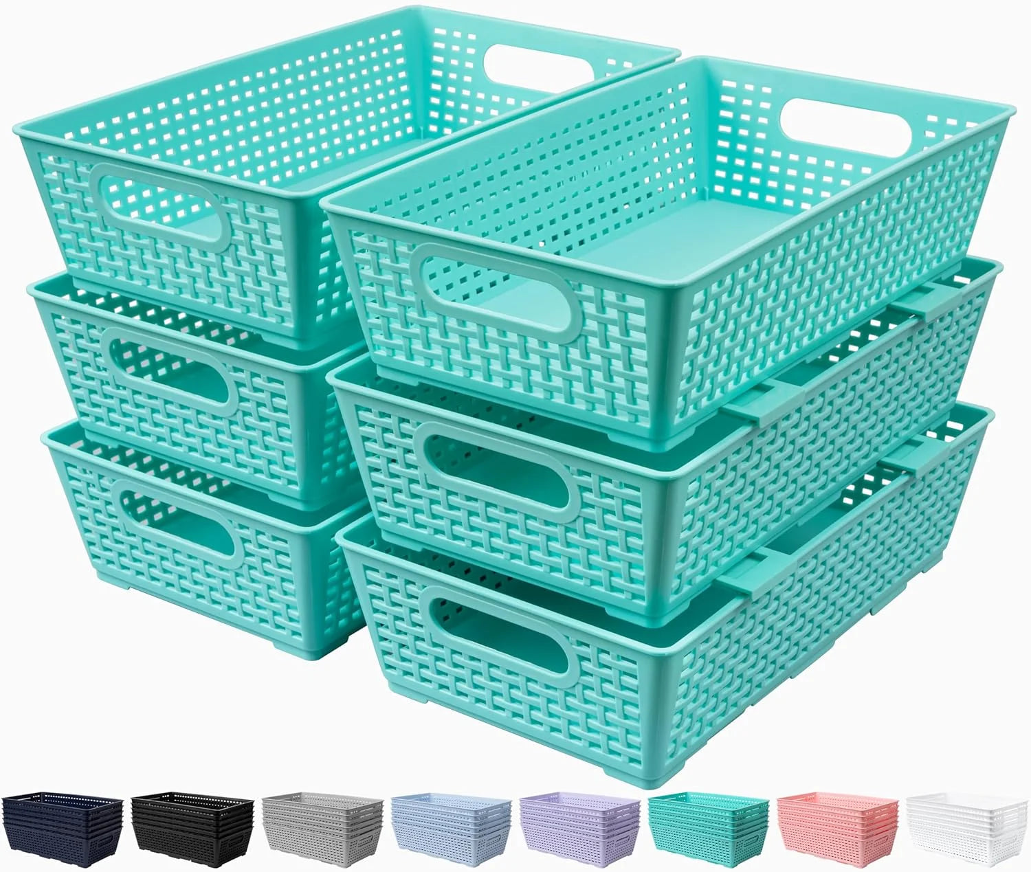 New Arrivals Woven Plastic Basket, Storage Bins for Cabinet, Closet, Shelf - Image 2