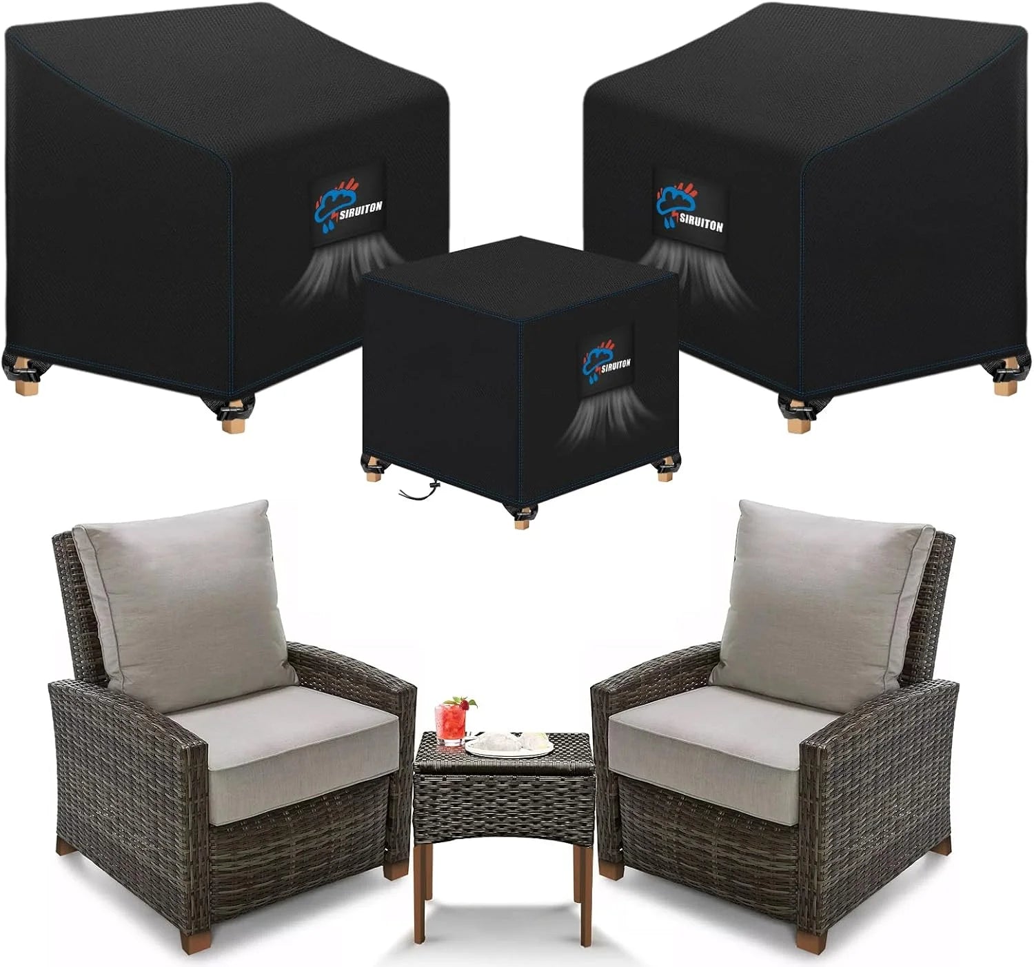 New Arrivals SIRUITON 3 Piece Outdoor Veranda Patio Garden Furniture Cover Set