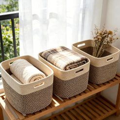 3 Pack Woven Baskets,Storage Baskets for Shelves with Handles, 13.5×11×9.5,Closet Baskets,Gift Basket,Nursery bifanuoyard