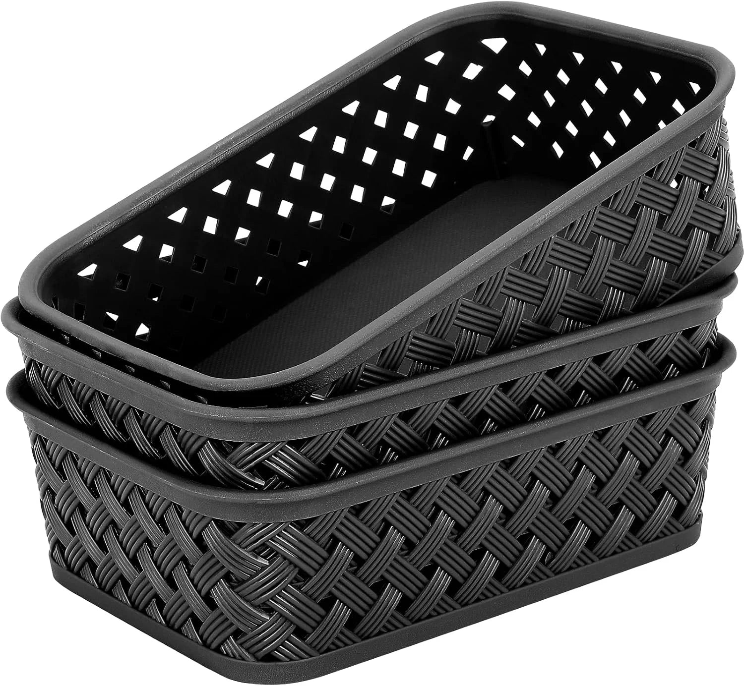 3 Pack Plastic Storage Baskets, Medium, White, Durable Woven Plastic with Built-In Handles bifanuoyard - Image 6