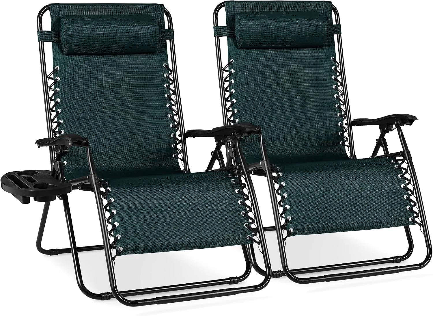 Best Choice Products Set of 2 Adjustable Steel Mesh Zero Gravity Lounge Chair Recliners w/Pillows and Cup Holder Trays bifanuoyard - Image 15