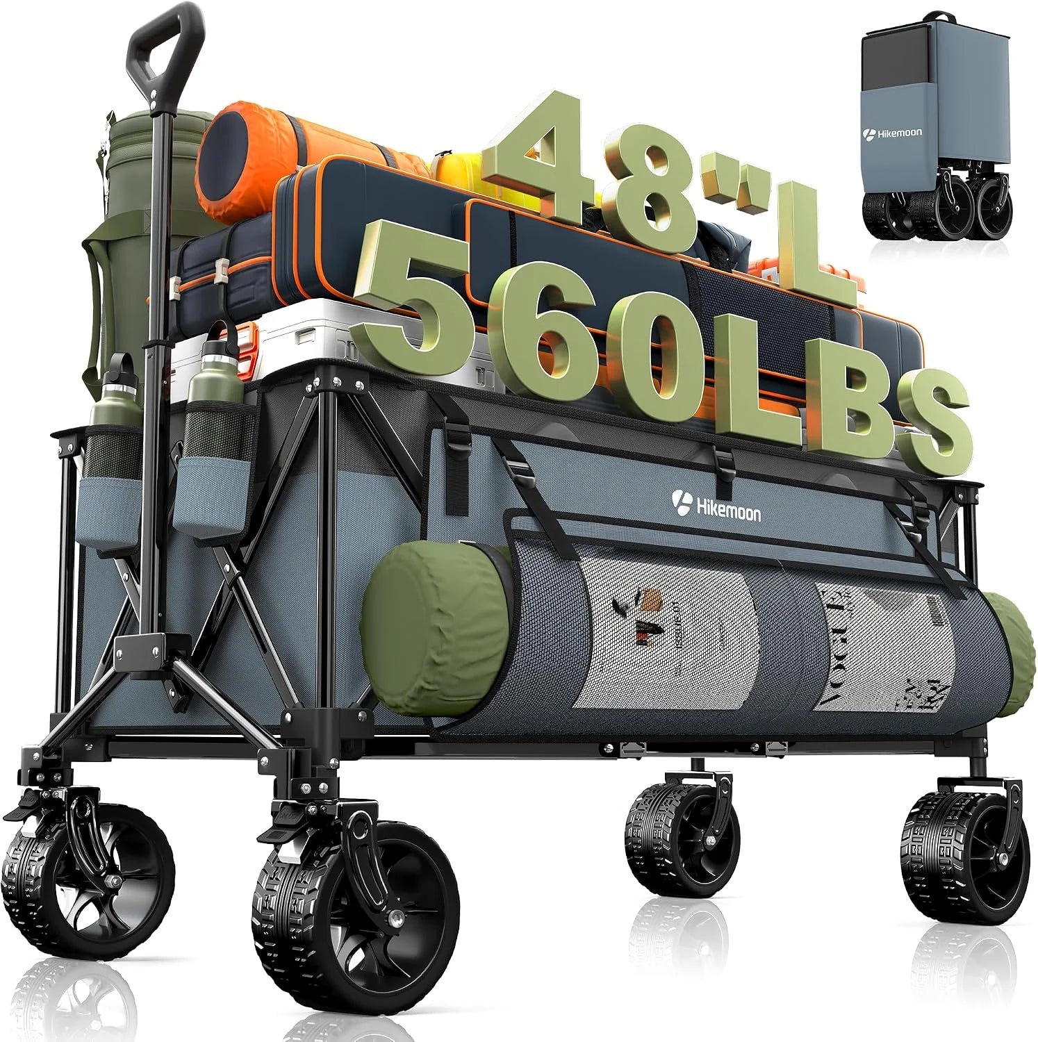 New Arrivals HIKEMOON 48" Extra Large Collapsible Wagon with Big Wheels, 300L Black, 560LBS Heavy Duty bifanuoyard - Image 11