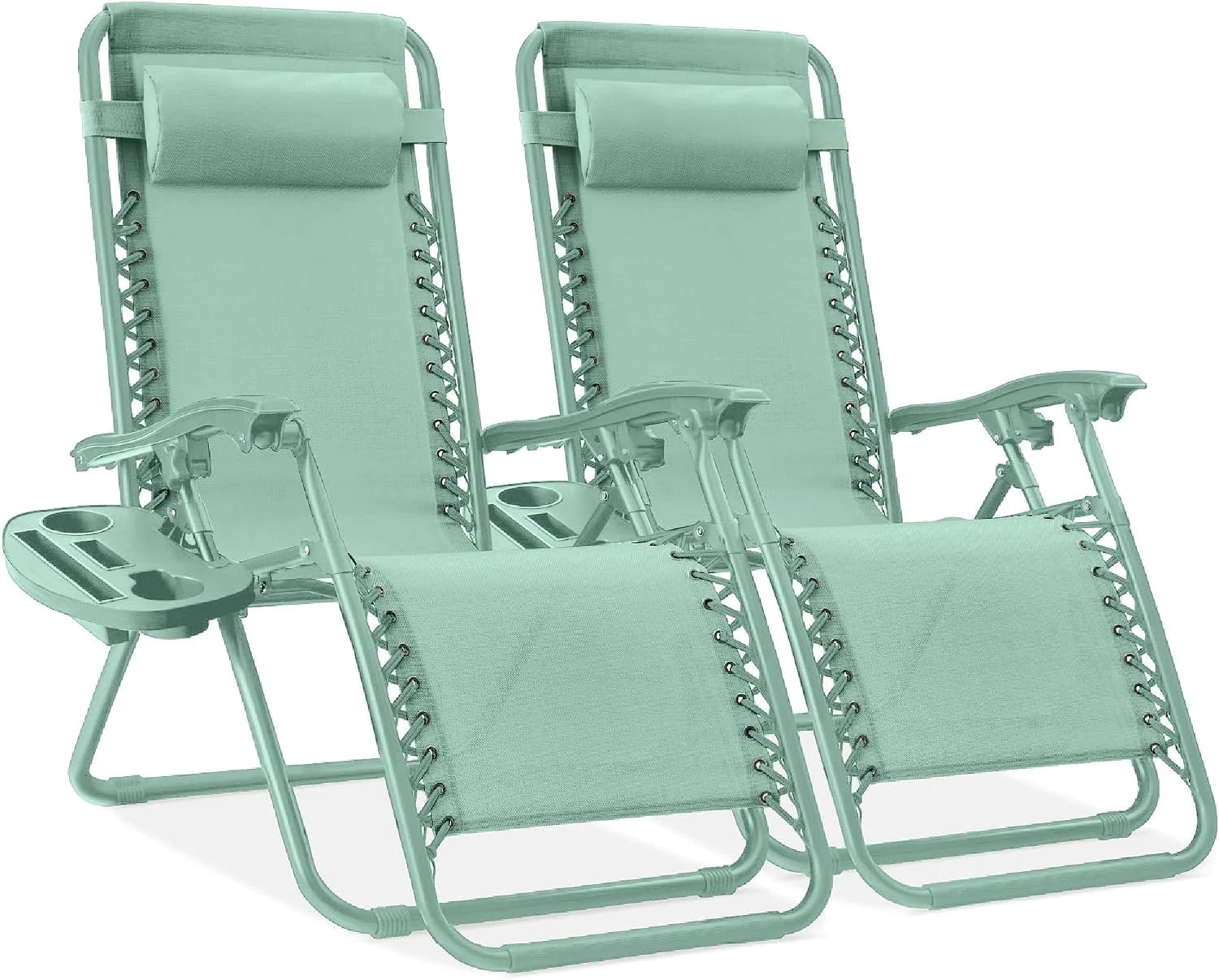 Best Choice Products Set of 2 Adjustable Steel Mesh Zero Gravity Lounge Chair Recliners w/Pillows and Cup Holder Trays bifanuoyard - Image 16