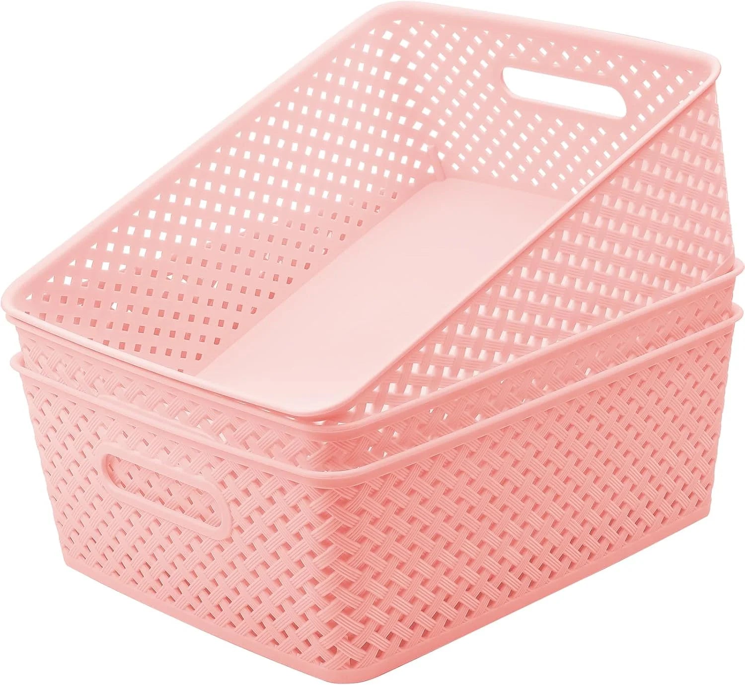 3 Pack Plastic Storage Baskets, Medium, White, Durable Woven Plastic with Built-In Handles bifanuoyard - Image 10