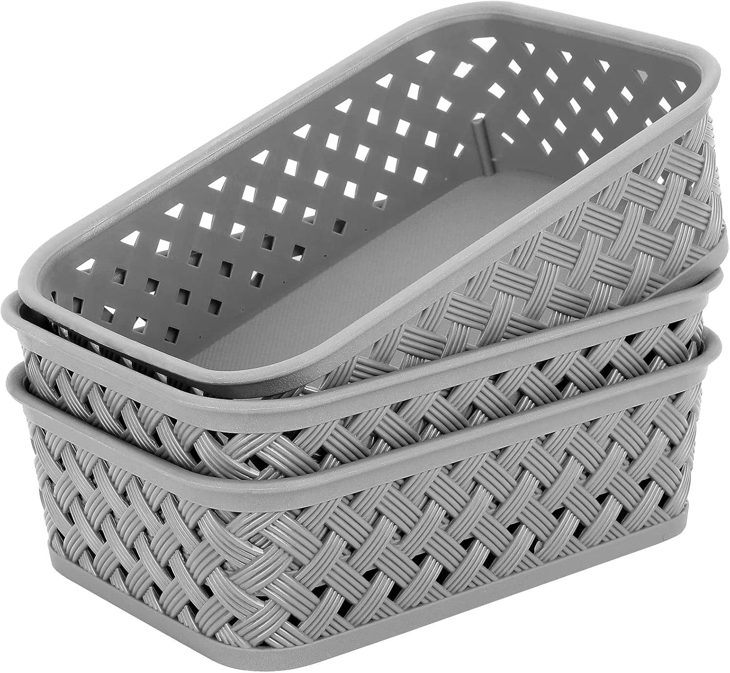 3 Pack Plastic Storage Baskets, Medium, White, Durable Woven Plastic with Built-In Handles bifanuoyard - Image 4