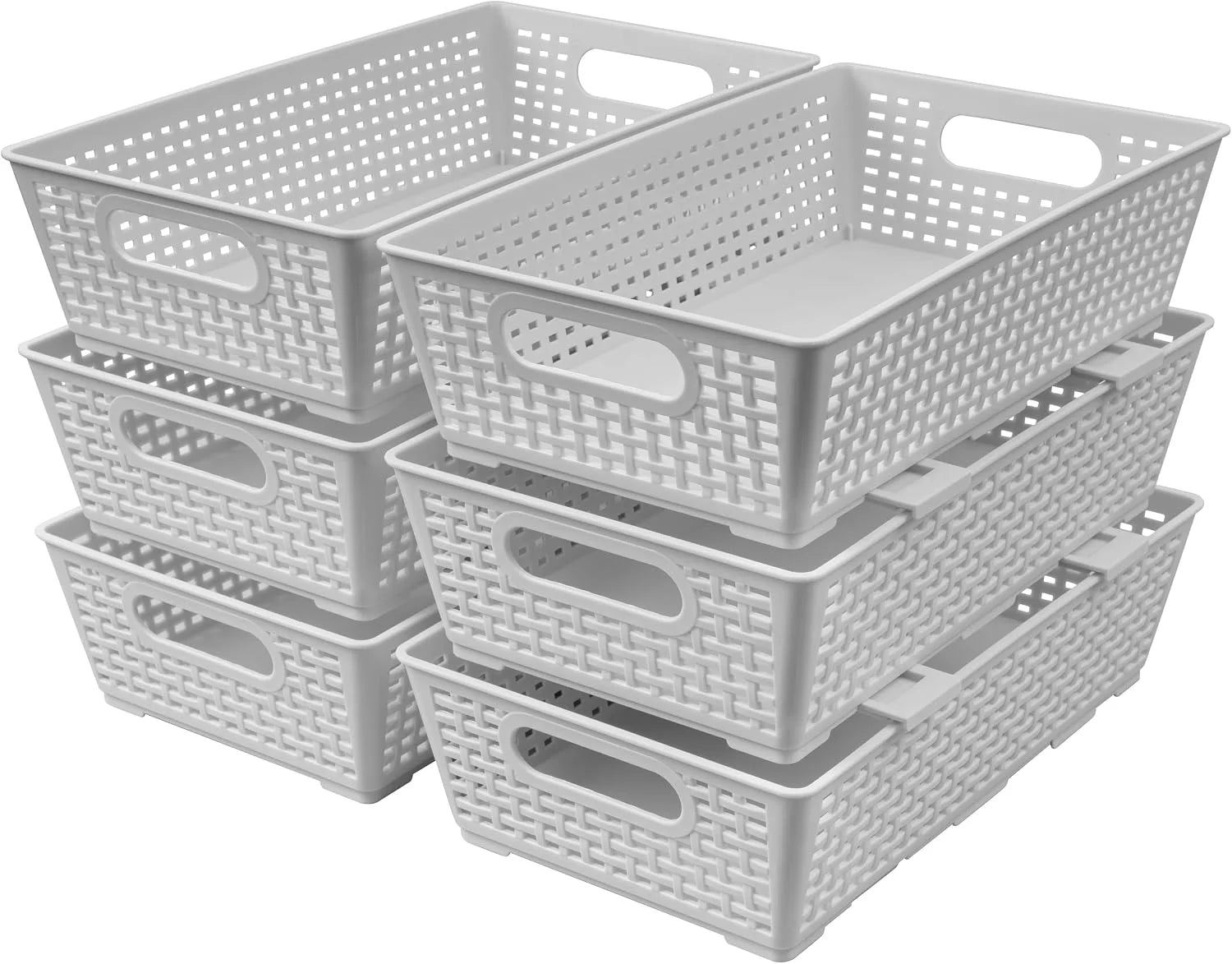 New Arrivals Woven Plastic Basket, Storage Bins for Cabinet, Closet, Shelf