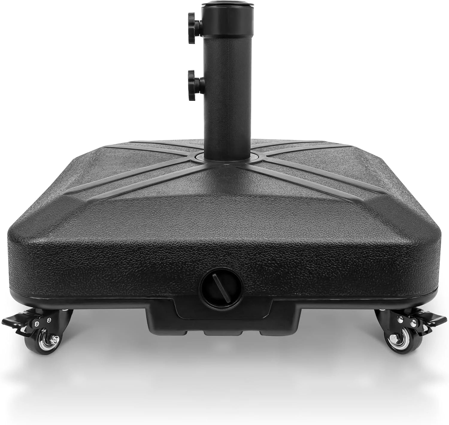 New Arrivals RAOKUKH Patio Umbrella Base Heavy Duty with Wheels Square Market Stand for Outdoor 4 Locks 2 Knobs 125lb Capacity, Black