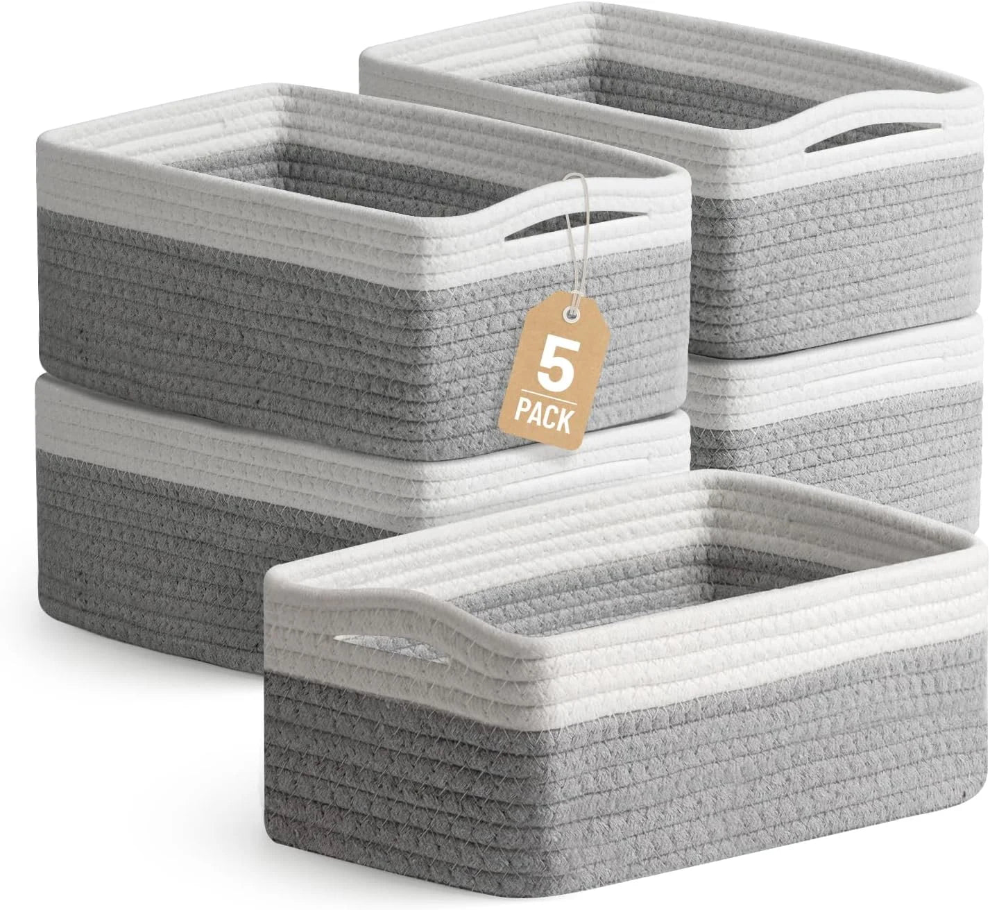 New Arrivals Small Woven Storage Baskets for Shelves, Gift Baskets Empty, 11.8×7.9×4.7, Decorative Cotton Rope Baskets - Image 3
