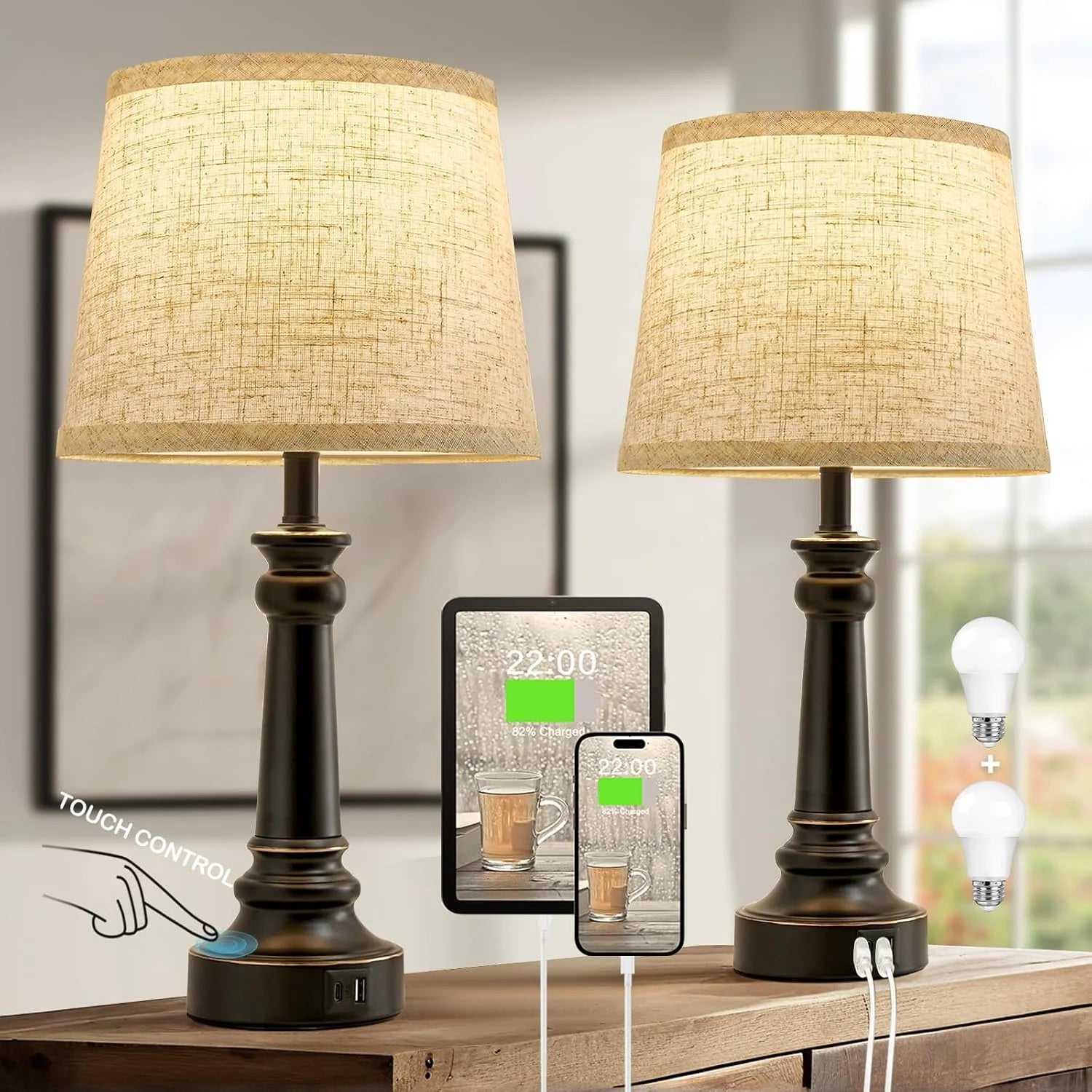 Lamps for Bedroom Set of 2, Dimmable, Bulb Included - Image 7