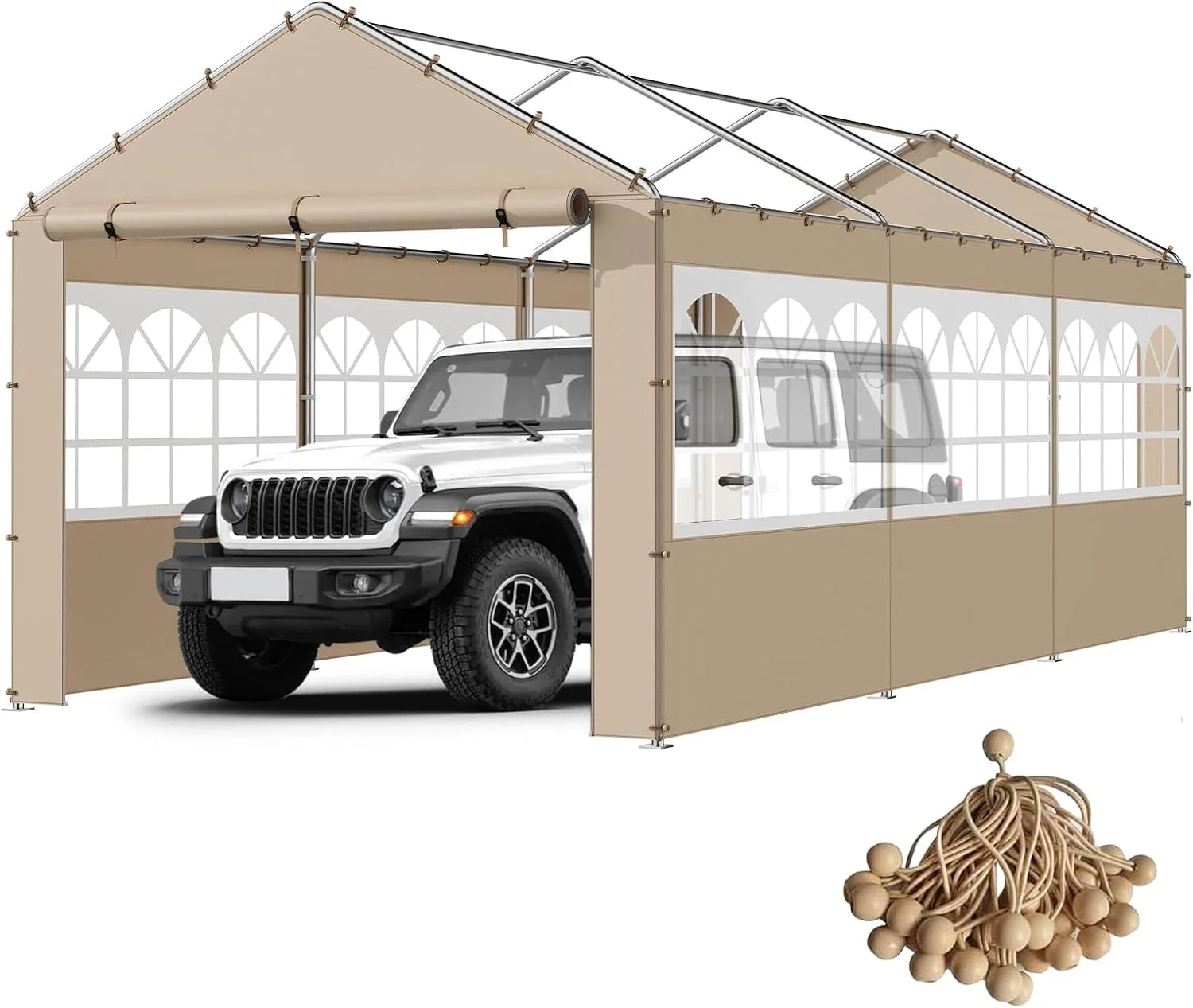 New Arrivals 10×20 FT Car Canopy Replacement Cover, 800D Waterproof & UV, Beige - Image 5