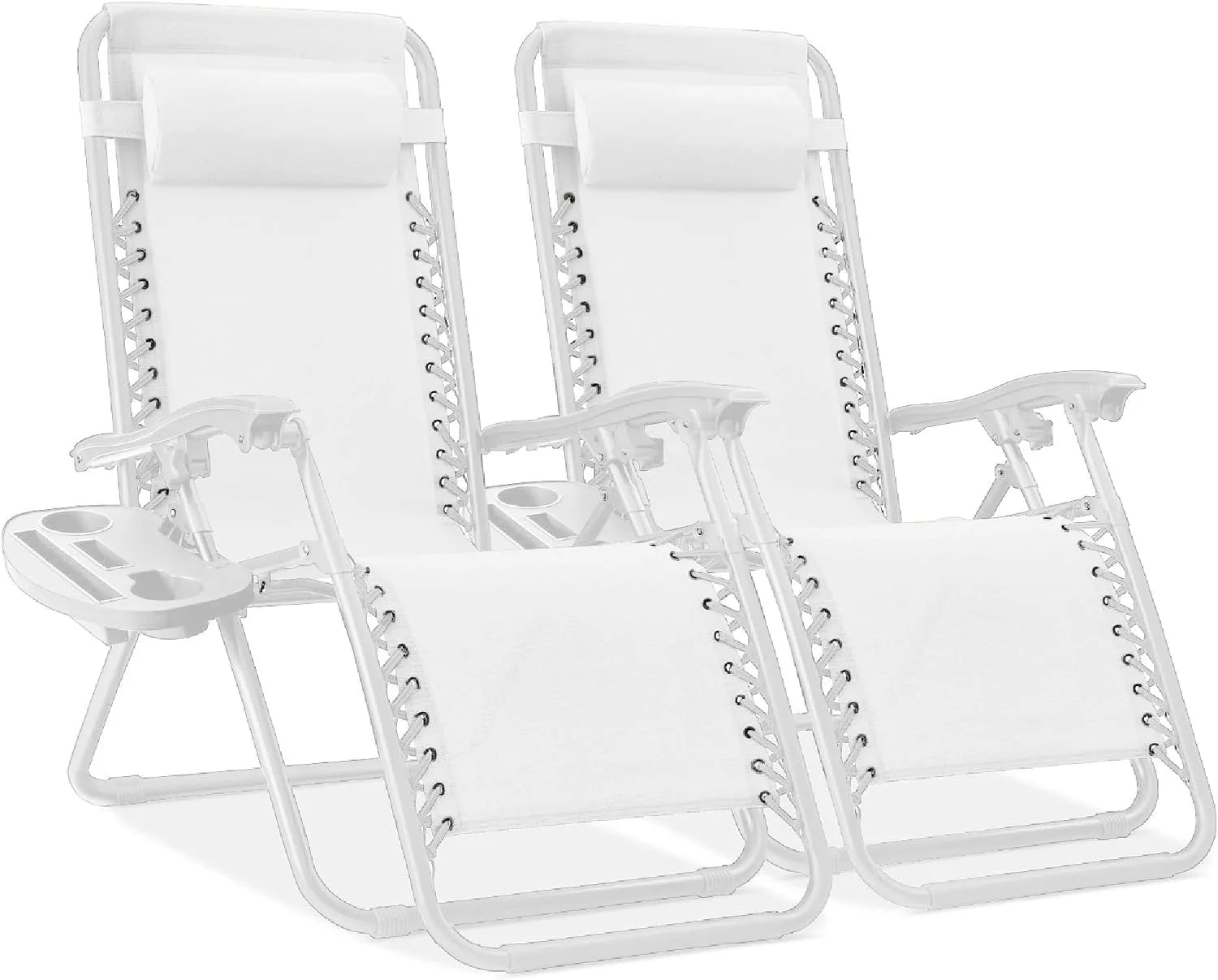 Best Choice Products Set of 2 Adjustable Steel Mesh Zero Gravity Lounge Chair Recliners w/Pillows and Cup Holder Trays bifanuoyard - Image 46