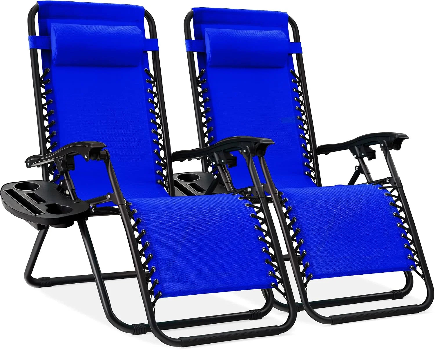 Best Choice Products Set of 2 Adjustable Steel Mesh Zero Gravity Lounge Chair Recliners w/Pillows and Cup Holder Trays bifanuoyard - Image 42
