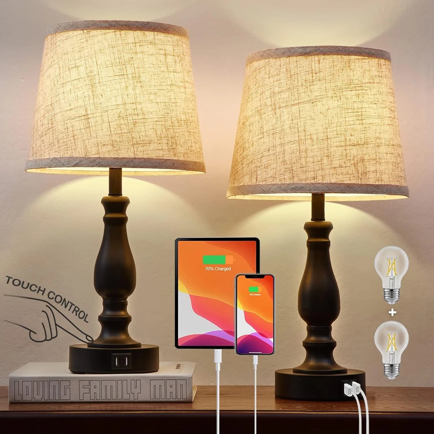 Lamps for Bedroom Set of 2, Dimmable, Bulb Included - Image 4