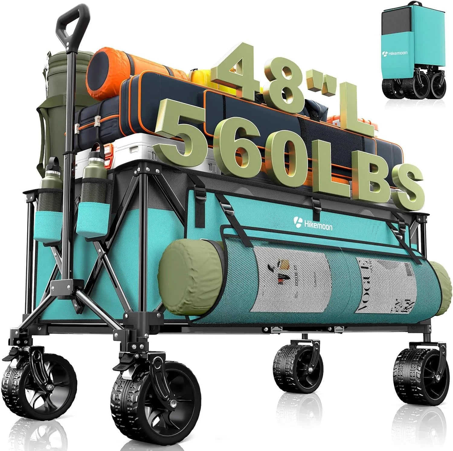 New Arrivals HIKEMOON 48" Extra Large Collapsible Wagon with Big Wheels, 300L Black - Image 6