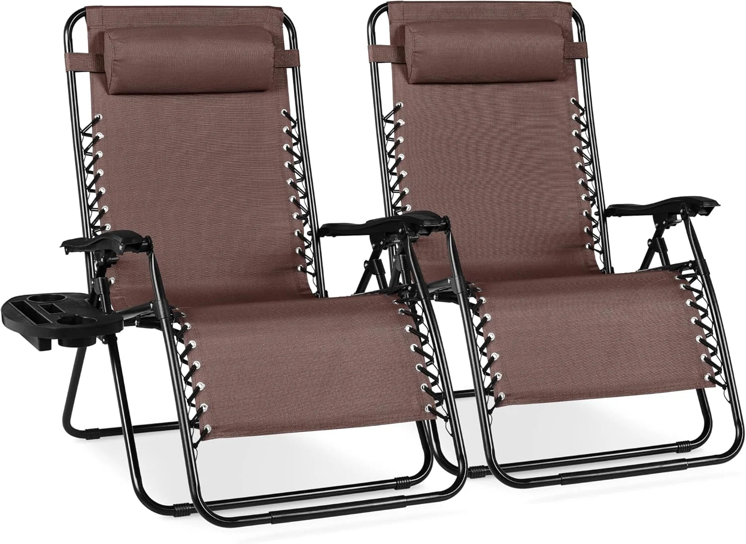 Best Choice Products Set of 2 Adjustable Steel Mesh Zero Gravity Lounge Chair Recliners w/Pillows and Cup Holder Trays bifanuoyard - Image 53