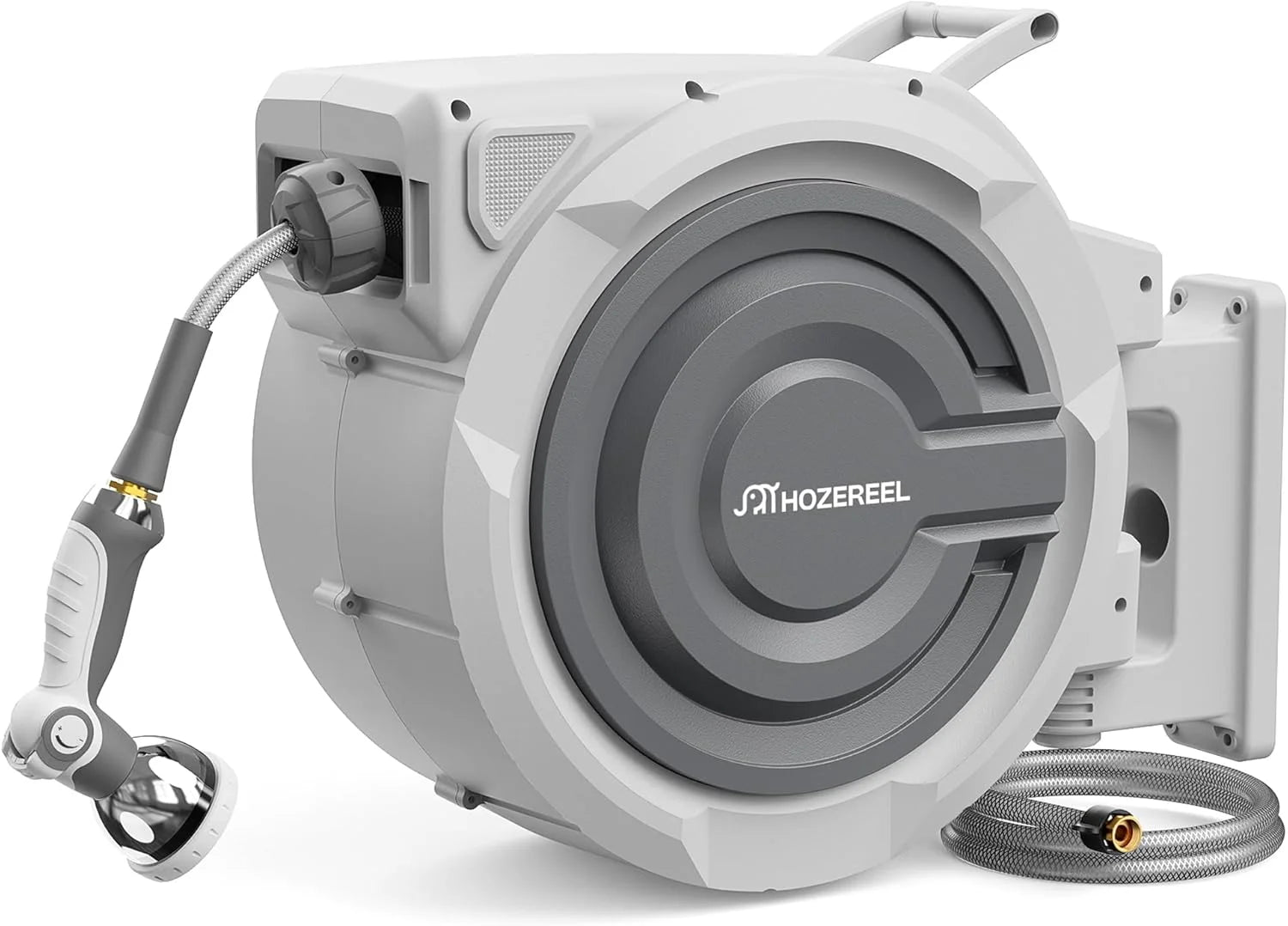 HOZEREEL Retractable Garden Hose Reel 1/2x 110ft, UV Resistant Hose Reels, Any Length Lock 180° Swivel bifanuoyard