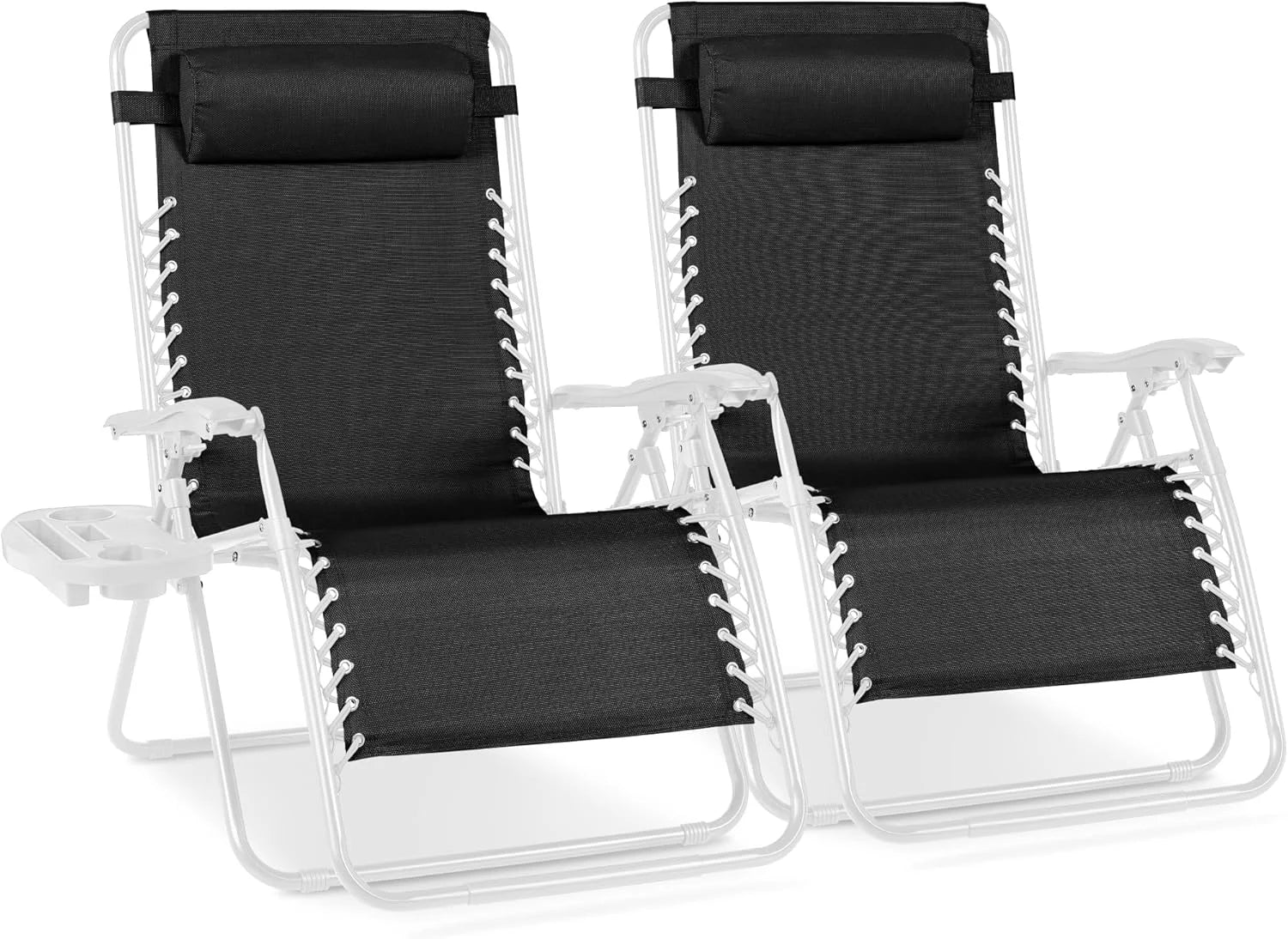Best Choice Products Set of 2 Adjustable Steel Mesh Zero Gravity Lounge Chair Recliners w/Pillows and Cup Holder Trays bifanuoyard - Image 31