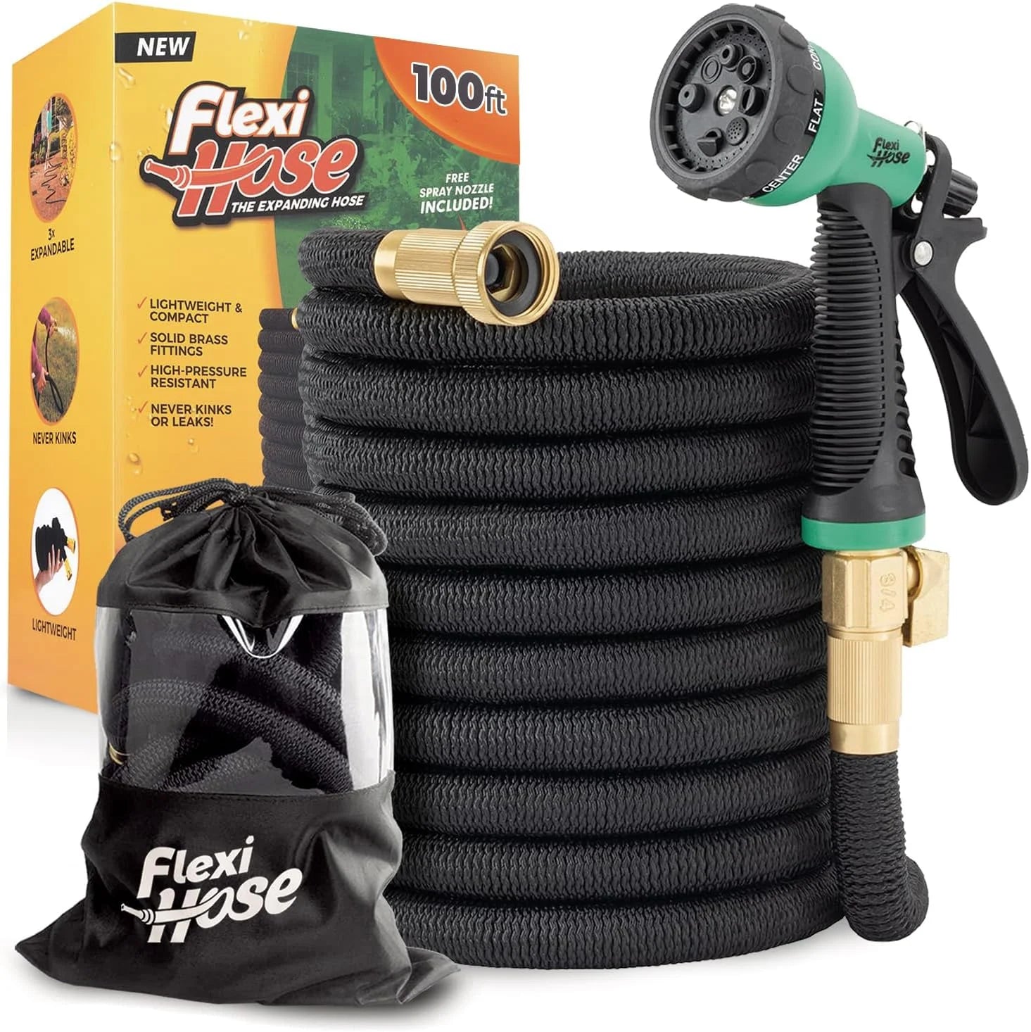 New Arrivals Hose Plus Expandable Garden Hose with 8 Function Nozzle, 100FT, Lightweight Retractable Garden Hose - Image 2