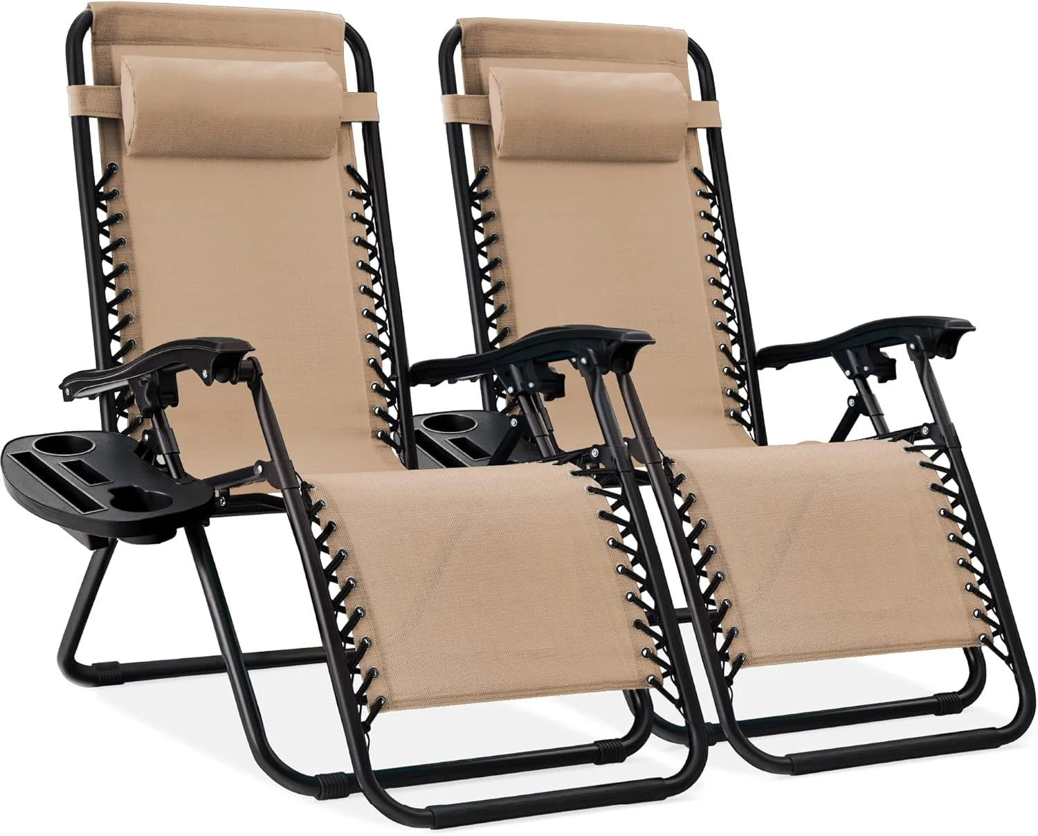 Best Choice Products Set of 2 Adjustable Steel Mesh Zero Gravity Lounge Chair Recliners w/Pillows and Cup Holder Trays bifanuoyard - Image 45