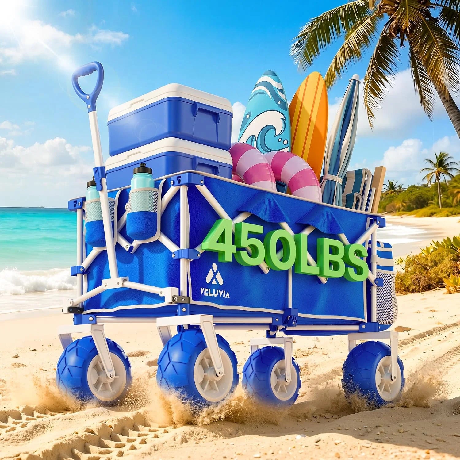 New Arrivals Beach Wagon with Big Balloon Wheels for Sand, 450LB Heavy Duty - Image 2