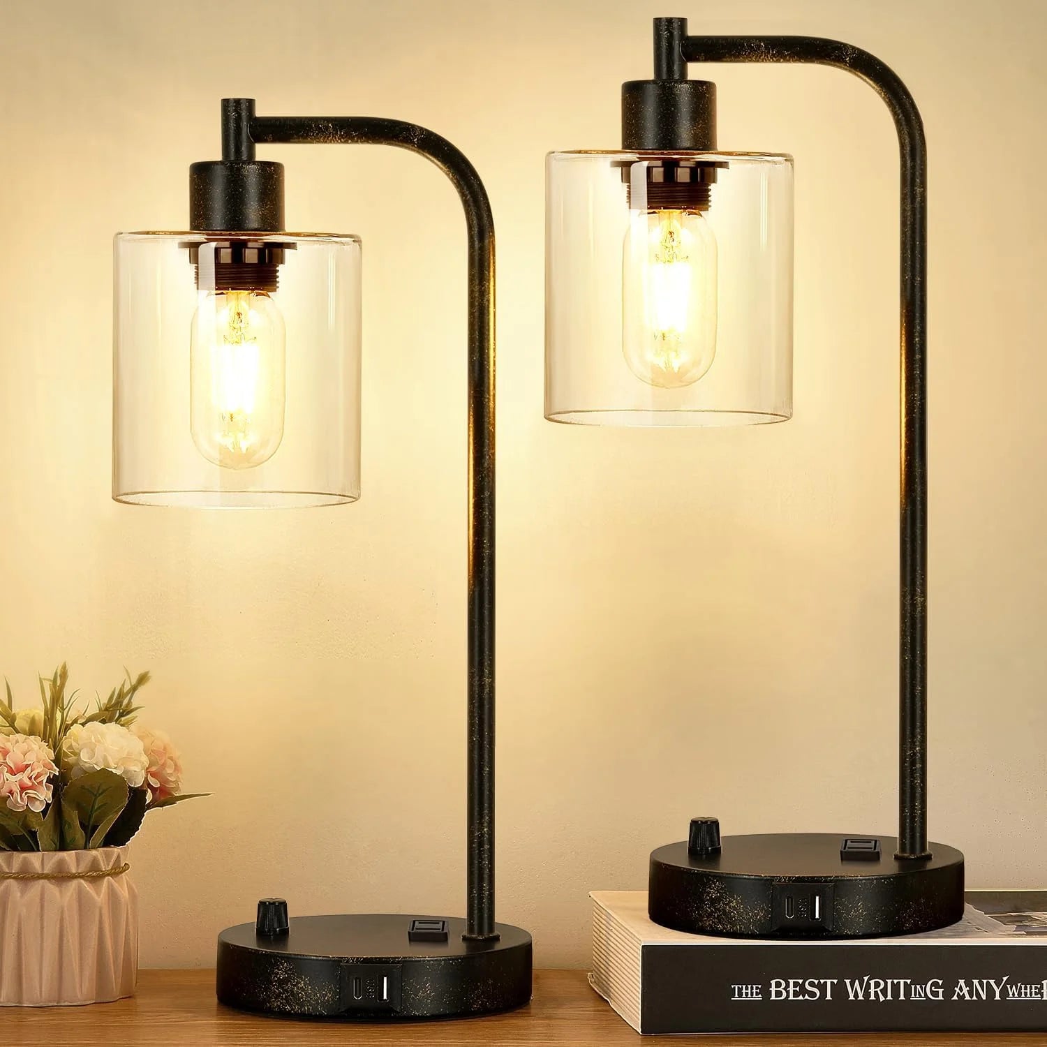 Lynnoland Set of 2 Industrial Table Lamps with 2 USB, Dimmable, Bulb Included bifanuoyard - Image 7