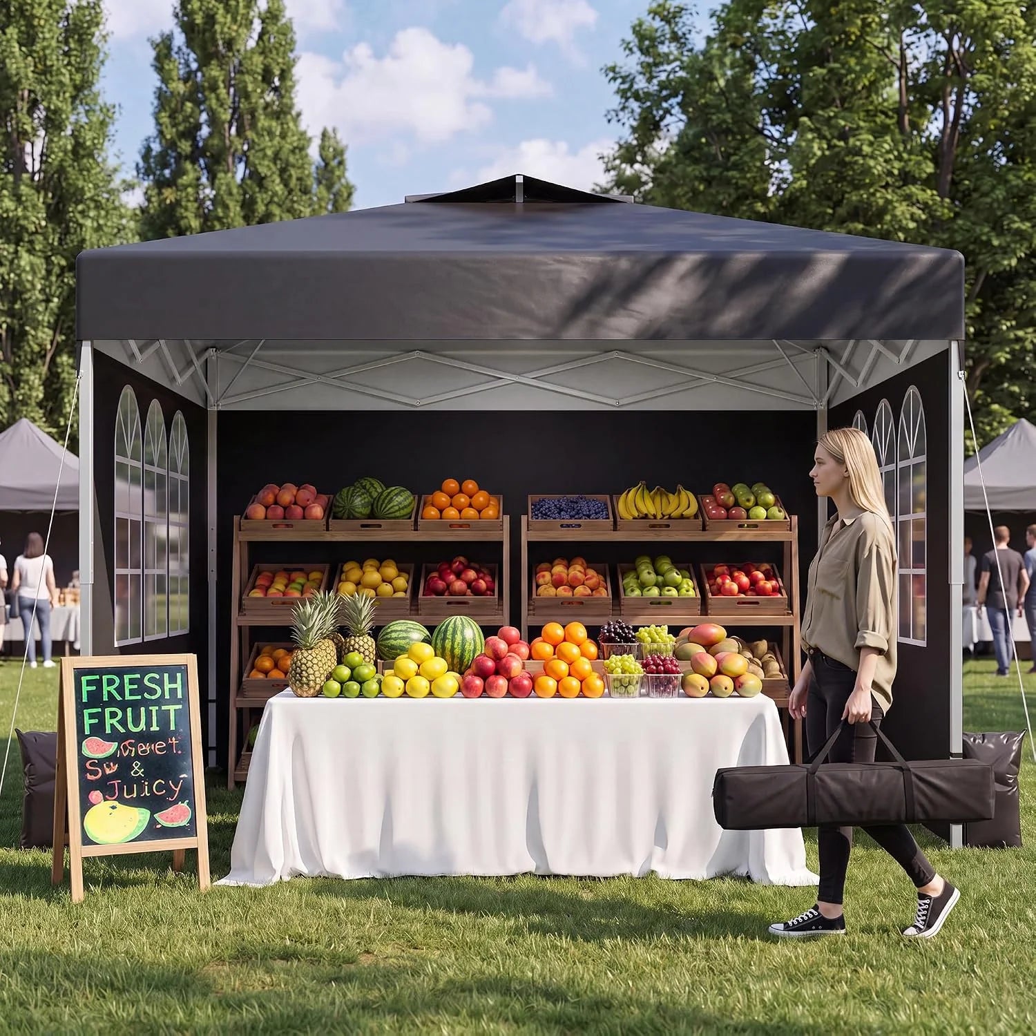 Ponevora 10x10 One Push Pop Up Canopy Tent with Vented Roof, White - Image 4