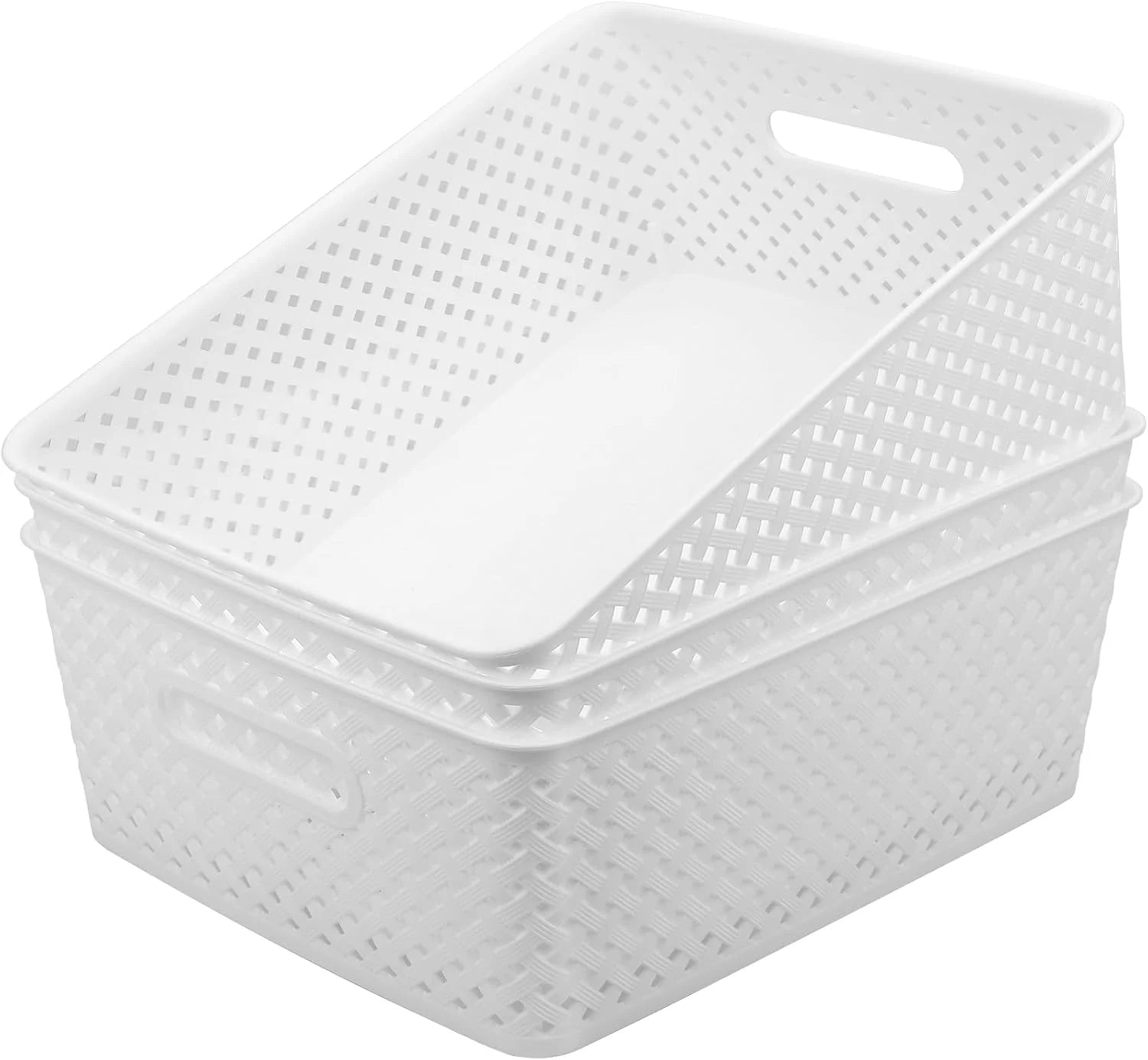 3 Pack Plastic Storage Baskets, Medium, White, Durable Woven Plastic with Built-In Handles bifanuoyard - Image 8