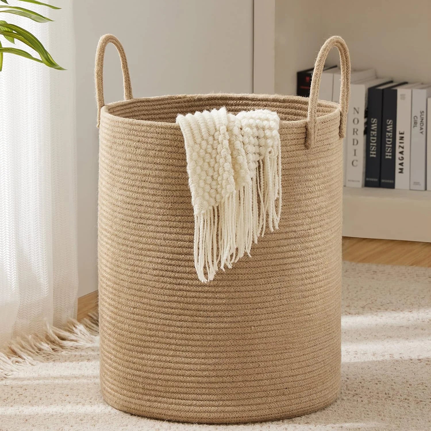 YOUDENOVA Jute Rope Laundry Hamper Basket, 58L Blanket Basket for Nursery, Large Woven Laundry Hamper with Sturdy bifanuoyard - Image 9
