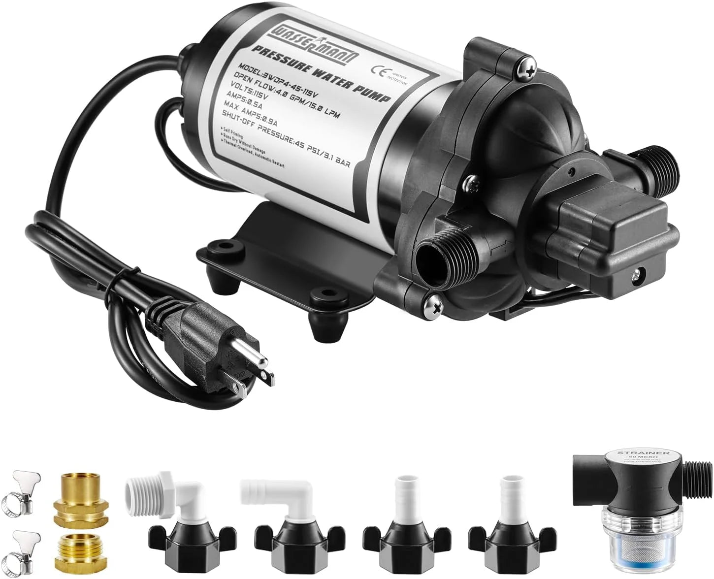 WASSERMANN RV Pump, 12V Self-priming RV Water Pressure Pump 4.0GPM 45PSI with Pressure Switch bifanuoyard - Image 3