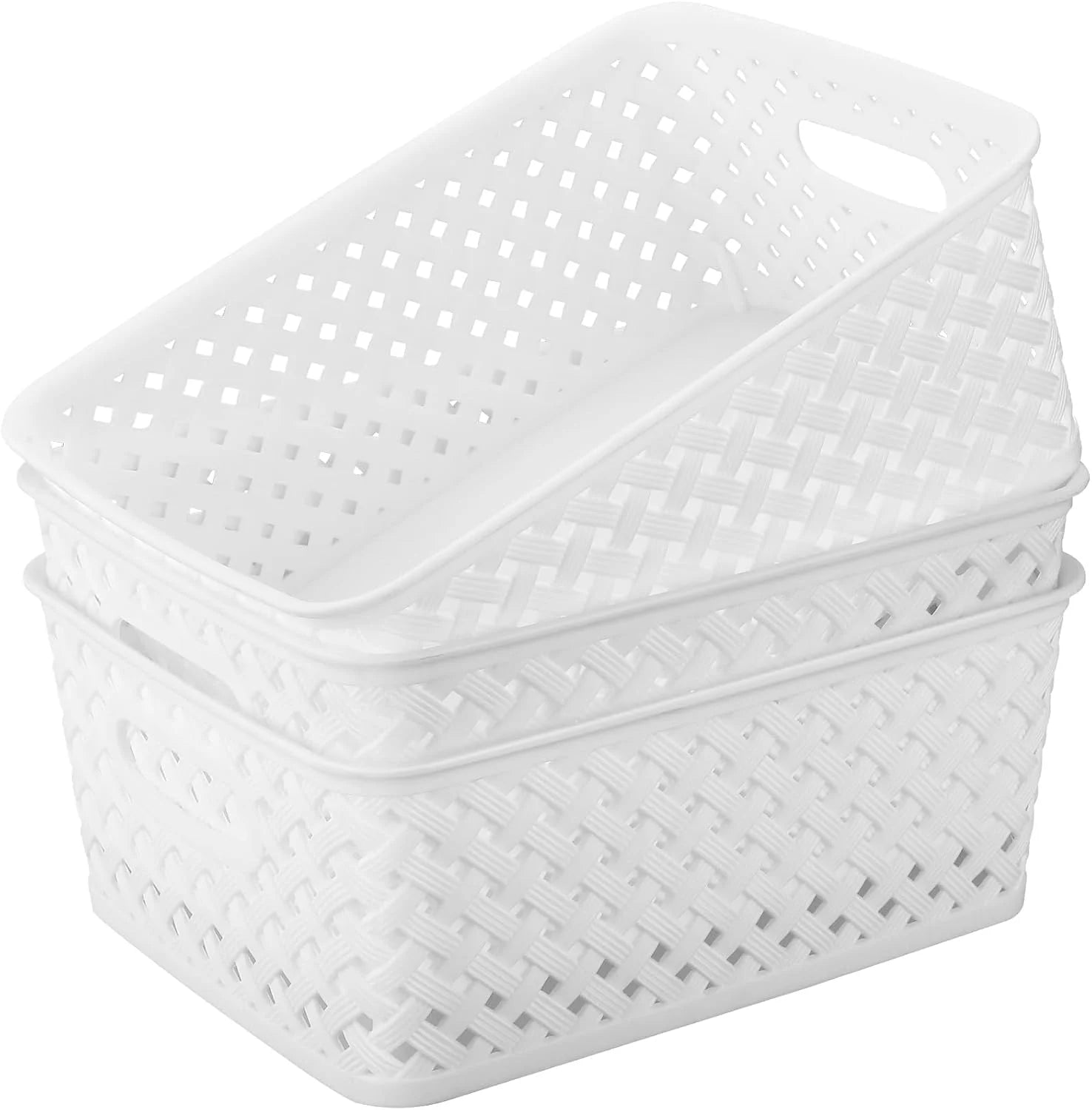 3 Pack Plastic Storage Baskets, Medium, White, Durable Woven Plastic with Built-In Handles bifanuoyard - Image 11