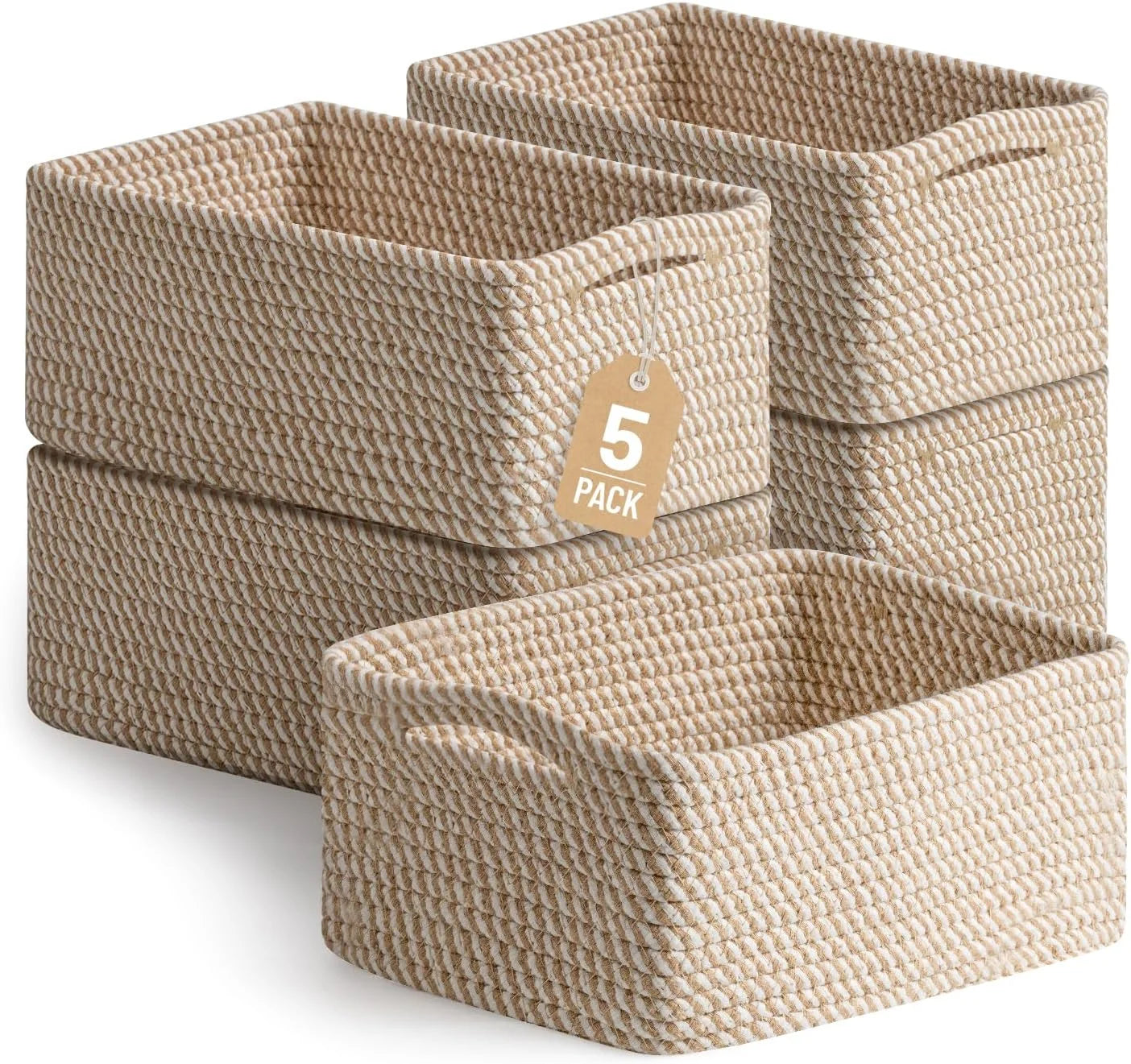 New Arrivals Small Woven Storage Baskets for Shelves, Gift Baskets Empty, 11.8×7.9×4.7, Decorative Cotton Rope Baskets - Image 2