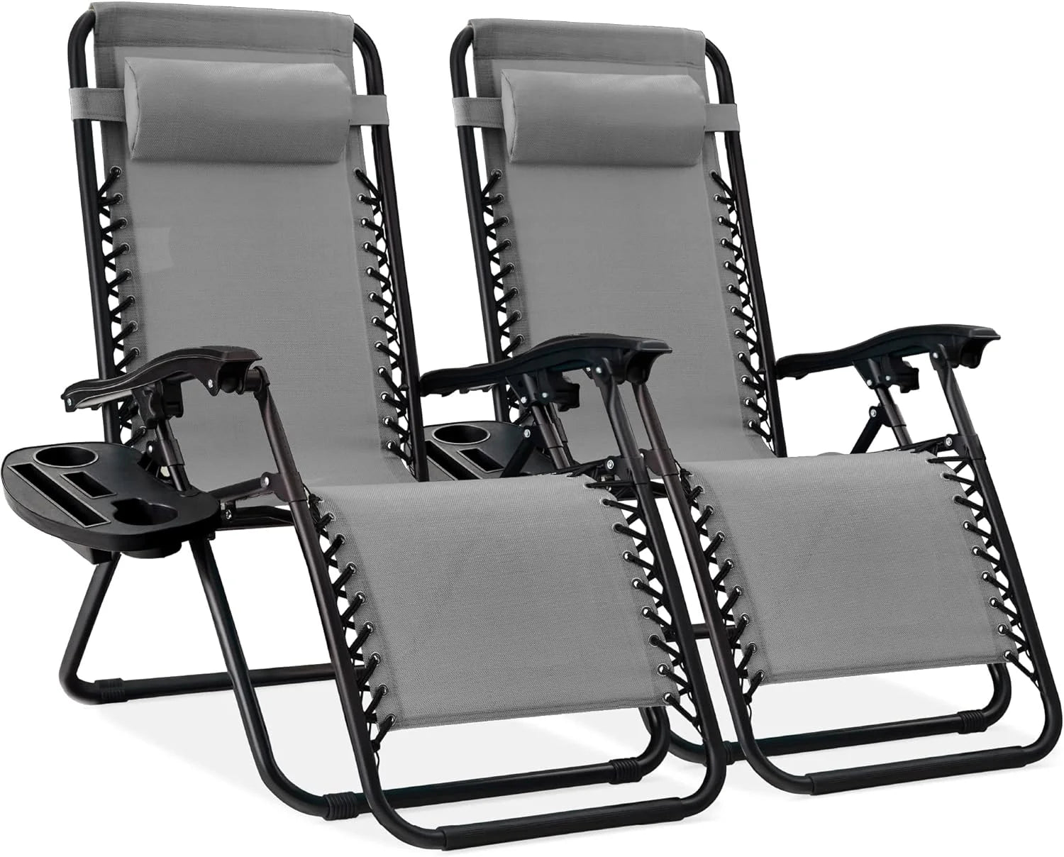 Best Choice Products Set of 2 Adjustable Steel Mesh Zero Gravity Lounge Chair Recliners w/Pillows and Cup Holder Trays bifanuoyard - Image 47
