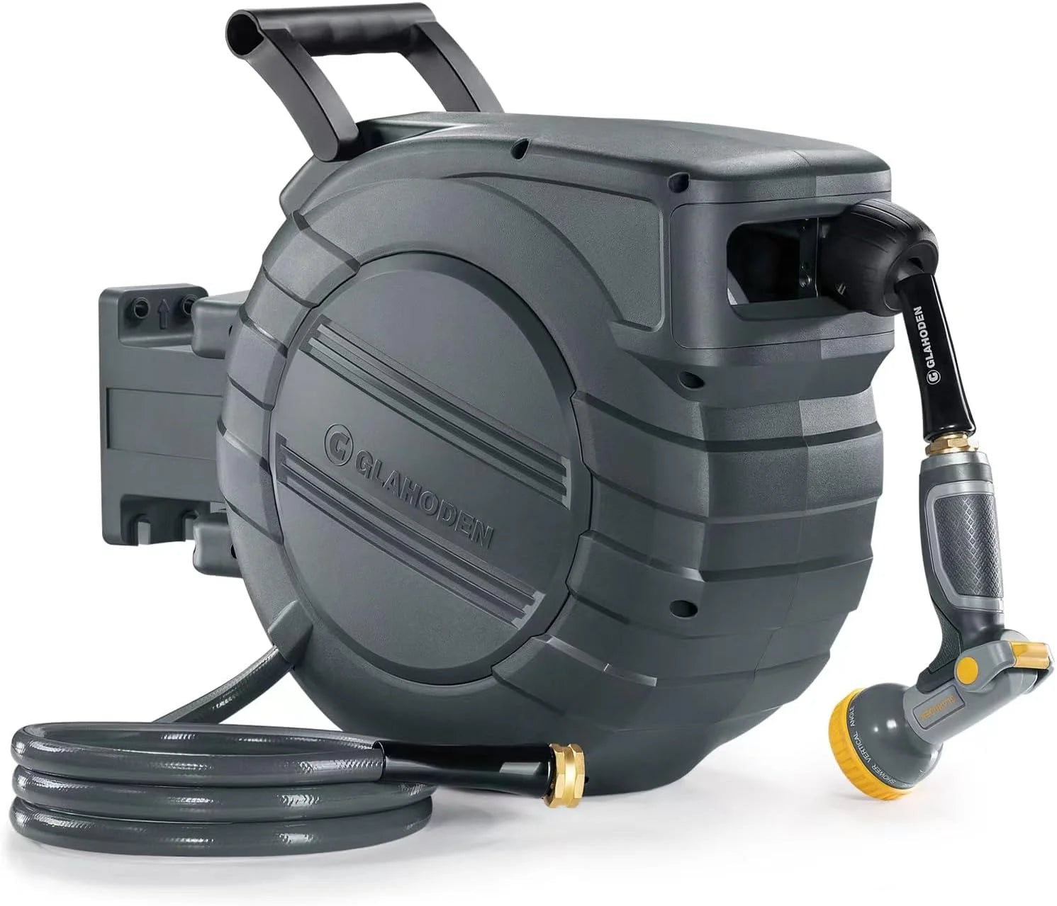 GLAHODEN Retractable Garden Hose Reel 5/8 in x 65 ft, 2025 Upgraded Dual Ratchet Lock UV & Freeze Protection Brass Seal bifanuoyard - Image 4