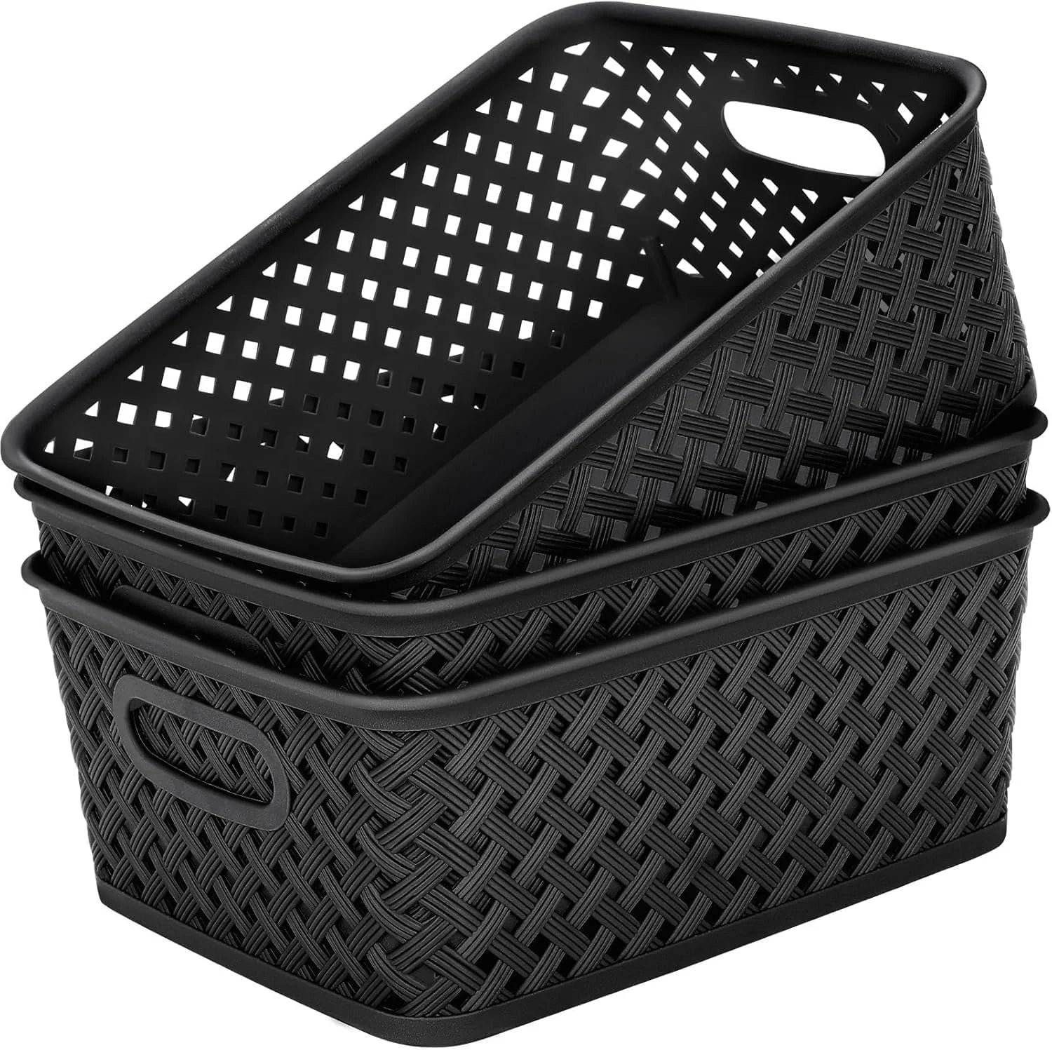3 Pack Plastic Storage Baskets, Medium, White, Durable Woven Plastic with Built-In Handles bifanuoyard - Image 9
