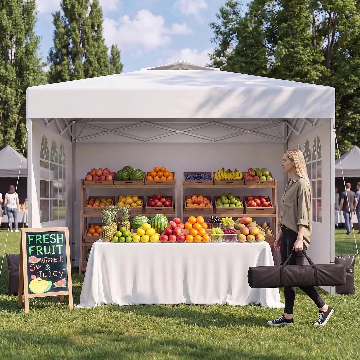 Ponevora 10x10 One Push Pop Up Canopy Tent with Vented Roof, White - Image 2