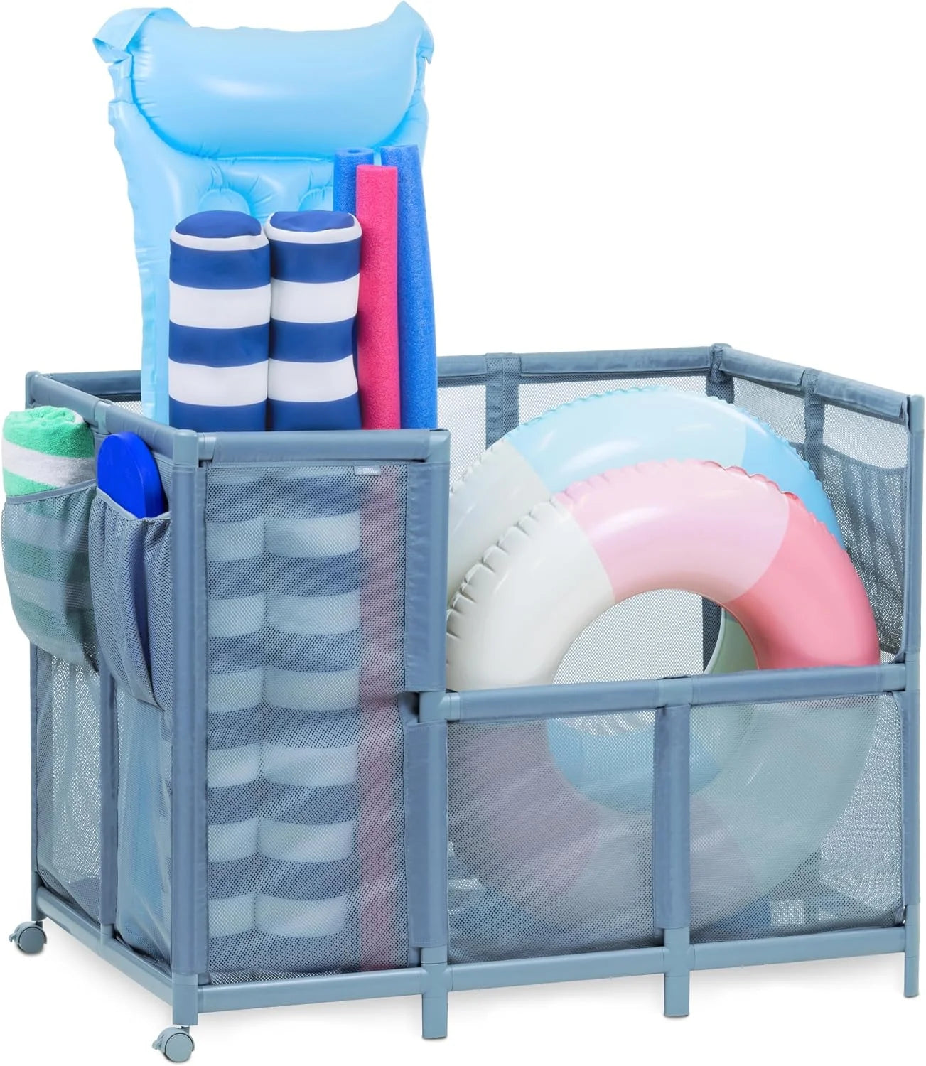 New Arrivals Coast Modern Pool Organizer for Floats and Toys – Extra Large Mesh Pool Storage Bin for Outdoors – Gray - Image 2