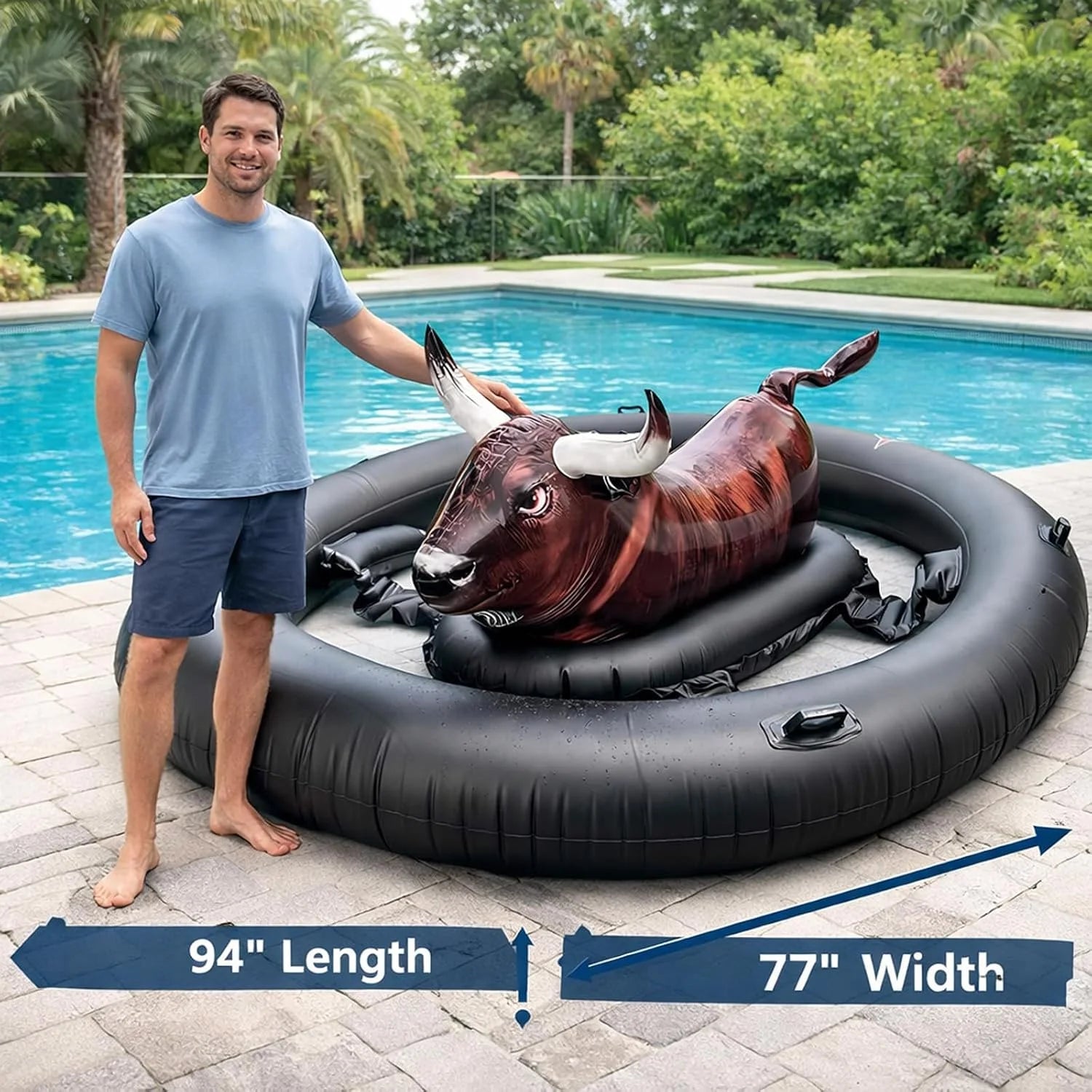 New Arrivals Realistic Bullfighter Mount Children Water Inflatable Toys Adult Thick Floating Row Inflatable Bull Water Toys - Image 4