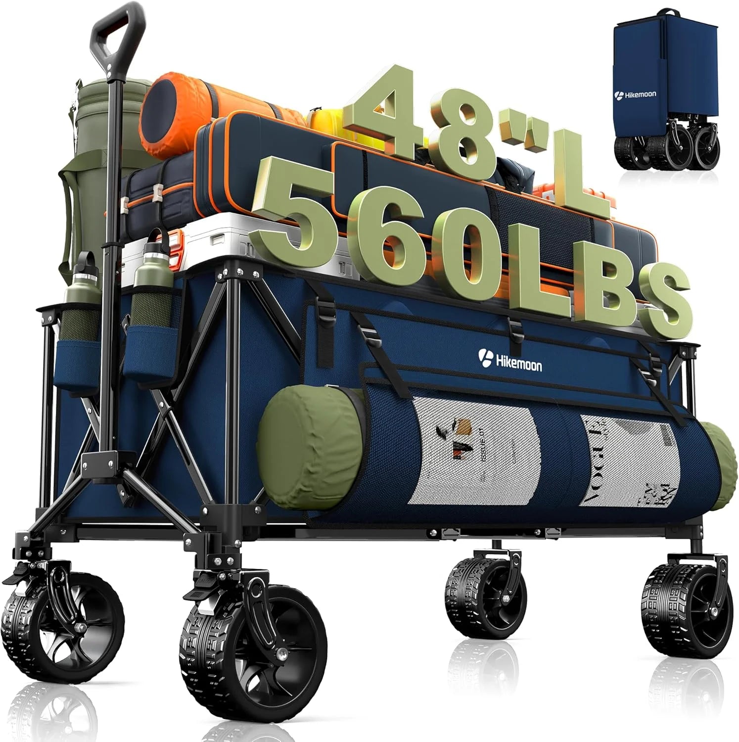 New Arrivals HIKEMOON 48" Extra Large Collapsible Wagon with Big Wheels, 300L Black - Image 8