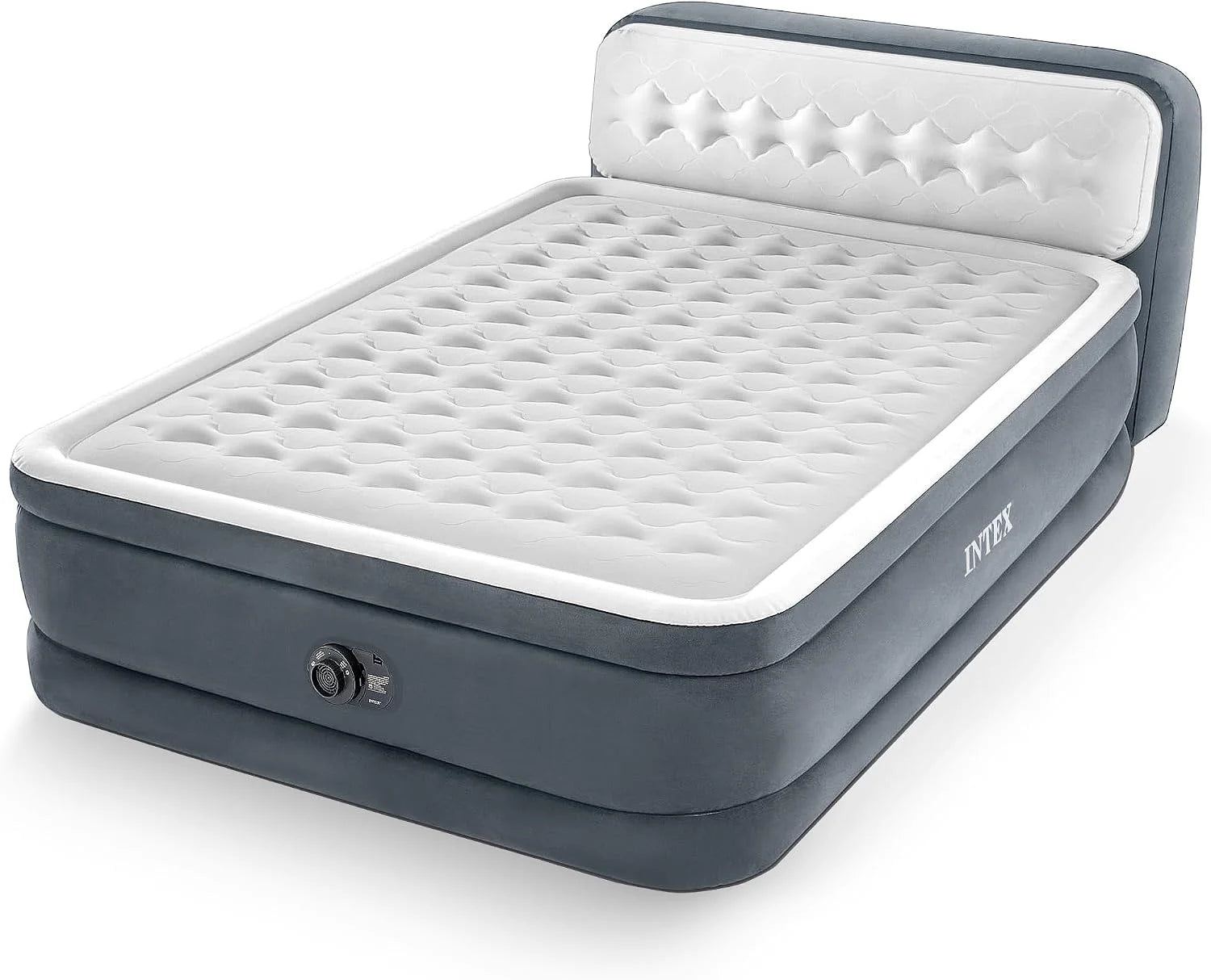 INTEX Queen Size Air Mattress, 18in Height Airbed with Headboard, Built-in Pump bifanuoyard