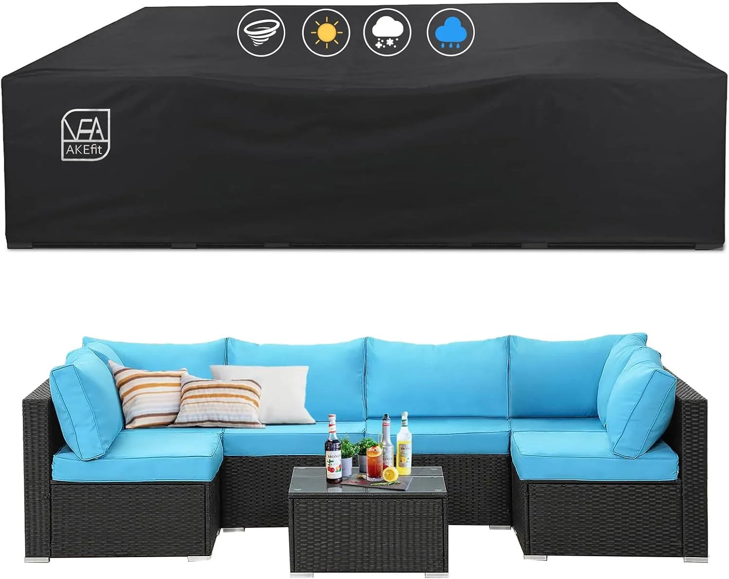 AKEfit Patio Furniture Covers,500D Heavy Duty Waterproof for Outdoor Square and Retangle Patio Table and Chair Covers - Image 2