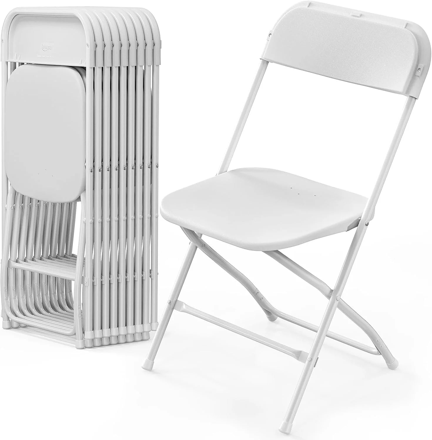 10 Pack White Plastic Folding Chair, Indoor Outdoor Portable Stackable Commercial Seat with Steel Frame 350lb. - Image 5