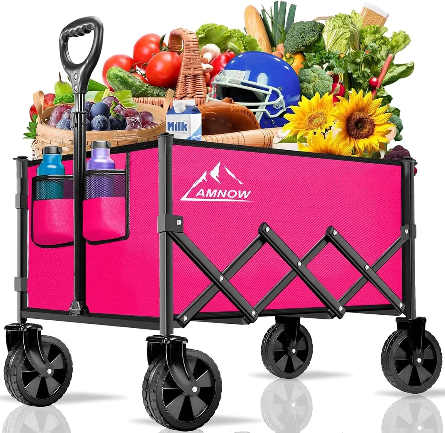 New Arrivals 100L Collapsible Wagon Cart with All Terrain Wheels, 350LBS, Black - Image 4