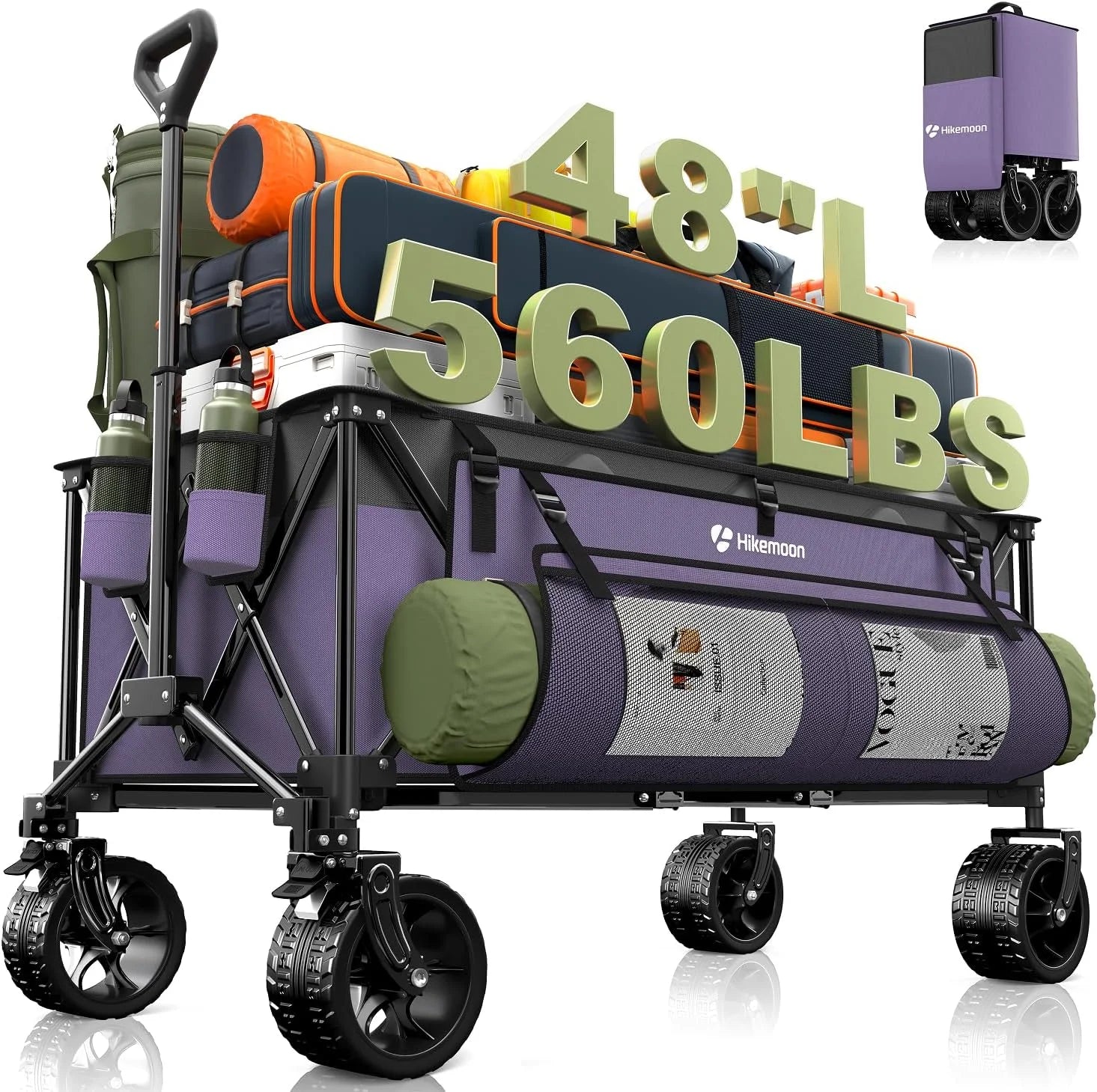 New Arrivals HIKEMOON 48" Extra Large Collapsible Wagon with Big Wheels, 300L Black - Image 2