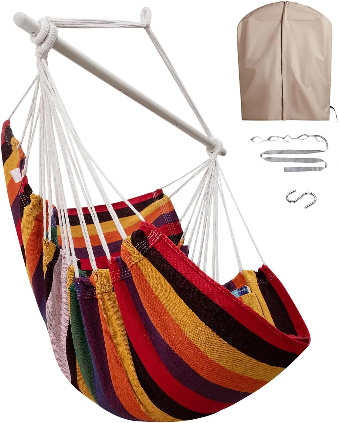 New Arrivals Hammock Chair Swing Indoor Outdoor 500 Lbs, Steel Bar & Anti-Slip