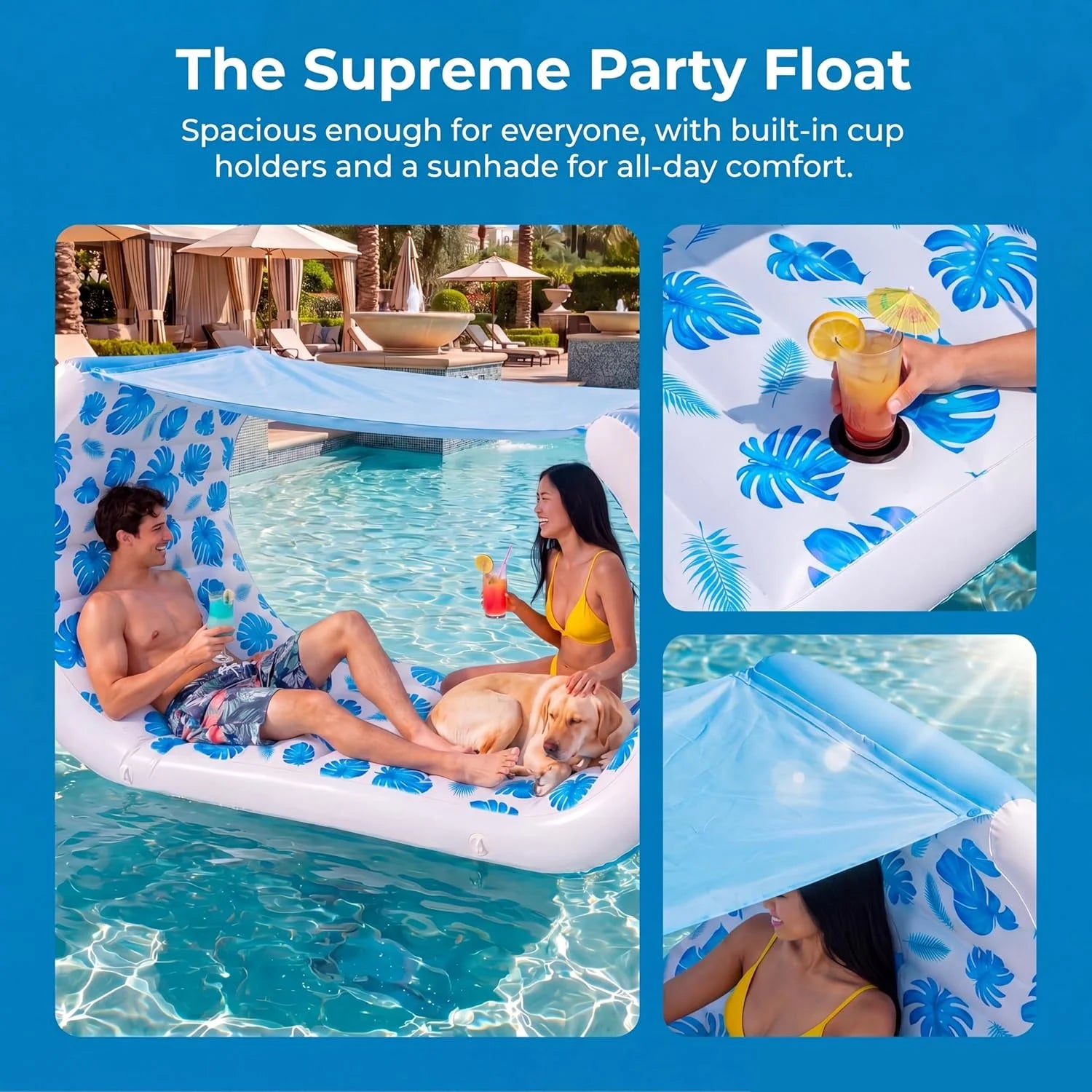 New Arrivals Inflatable Pool Float with Shade, 157 x 36 Extra Large Floating Couch Island Cabana Luxury Lounger with Canopy - Image 5
